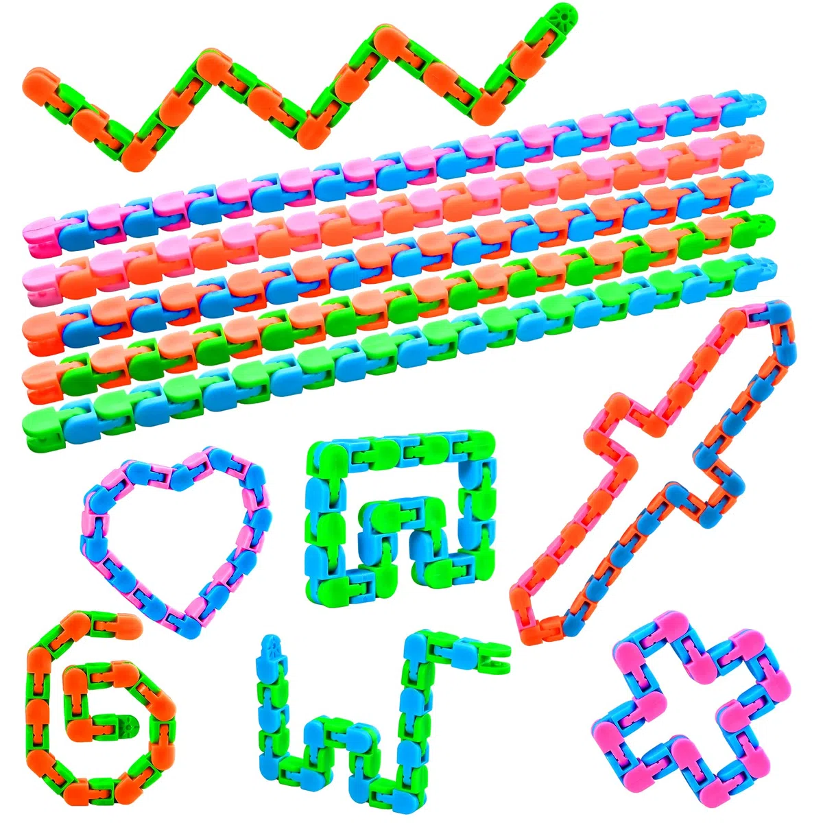 GOLDGE 10PCS 24 Link Wacky Track Toys Snap and Click Fidget Toys Puzzle Finger Toy Ansia Stress Relief Multicolor Snake Chain Puzzle Bomboniere Party Bags Fillers e giocattoli educativi