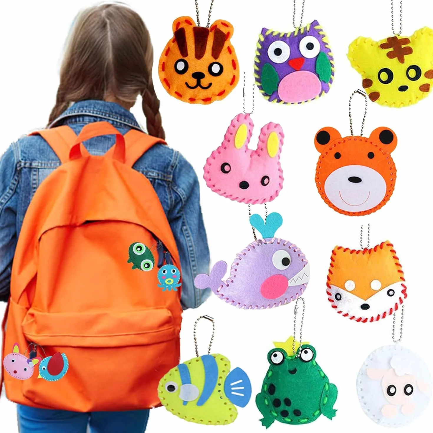 WSNDM 10 Pezzi Confezione da Cucito in Feltro per Bambini, DIY Kit da Cucito di Animale per Principianti, Bambole di Ripieni Arte e Artigianato, Divertenti Ornamenti, Lavoretti Creativi(Stile casuale)