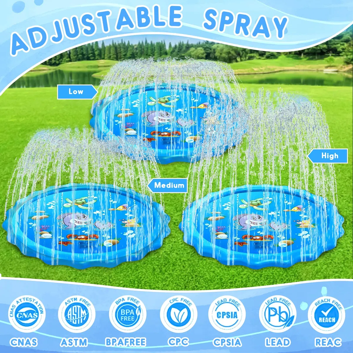 Purpledi Tappetino Gioco d'Acqua per Bambini, 170cm Splash Pad, Giocattoli Splash Play Mat Giochi all'Aperto Estate Giochi Acqua Giardino Piscina Gonfiabile Giocattoli Gonfiabili