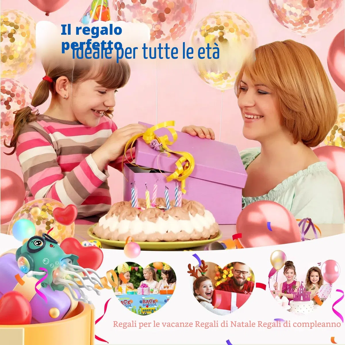 Giocattolo medusa danzante per bambini, giocattolo elettrico strisciante con luce e suono - Giocattolo interattivo Tummy Time Toys per ragazzi e ragazze - Regalo di compleanno