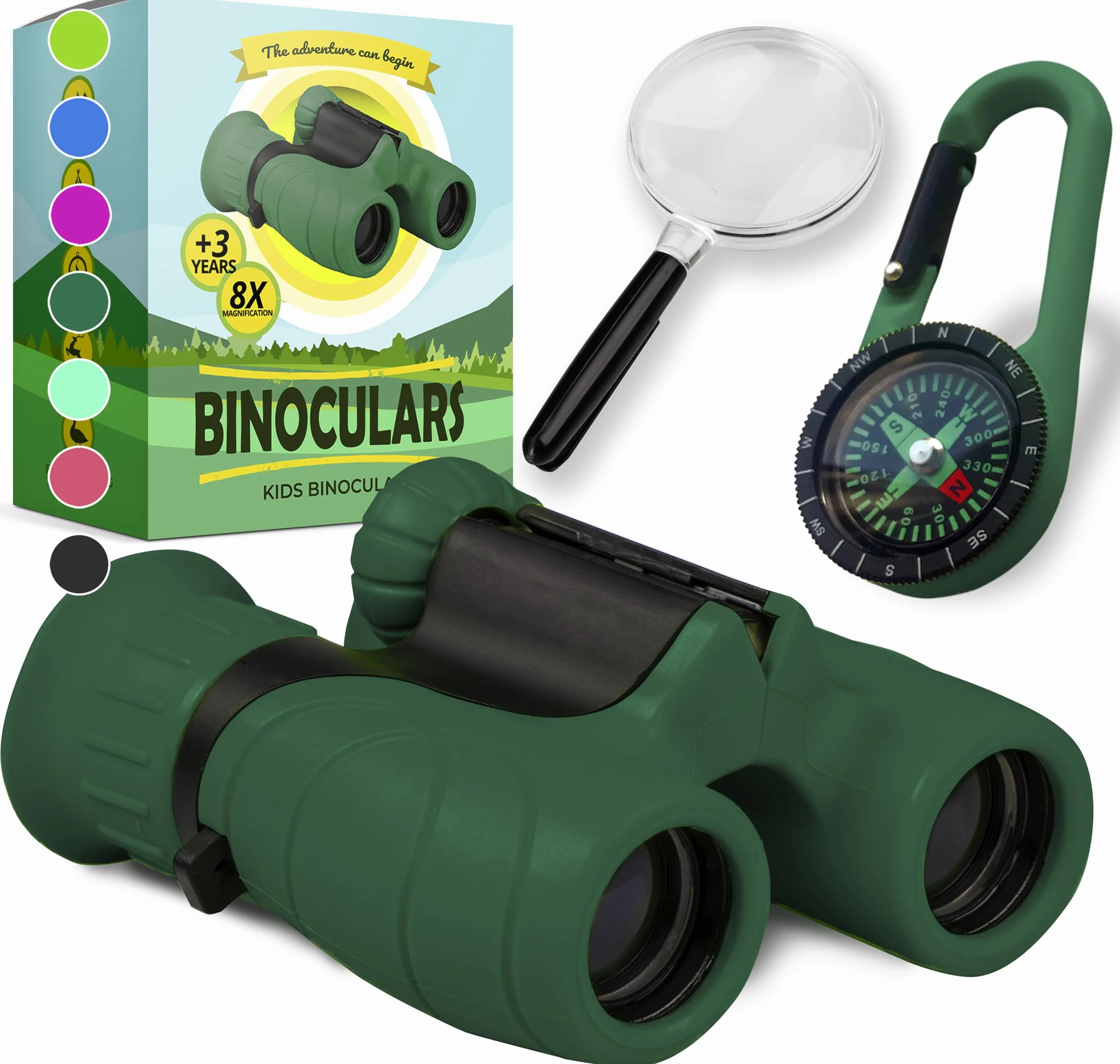 Binocolo Bambini - Regalo ottimale per bambino e bambina - Forte ingrandimento 8X21 - Set Esploratore Completo con Lente d'Ingrandimento e Bussola - Giochi per bambino e bambina di 3-12 anni