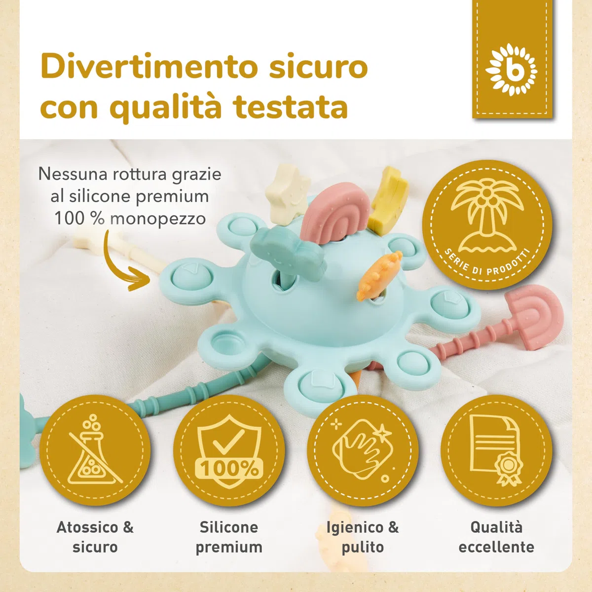 Bieco Silicone Activity Planet Eucalyptus | Montessori Giocattoli per bambini 1 anno | UFO Giocattoli motorio