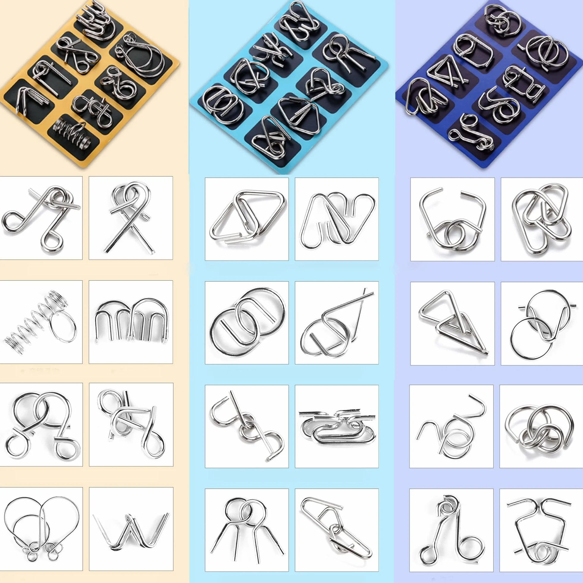 Set di 24pz in Metallo Giocattoli Educativi IQ Test Puzzle, Metal Wire Puzzle Rompicapo Perfetto Classico Giocattolo Educativo Intelligenza per Adulti e Bambini