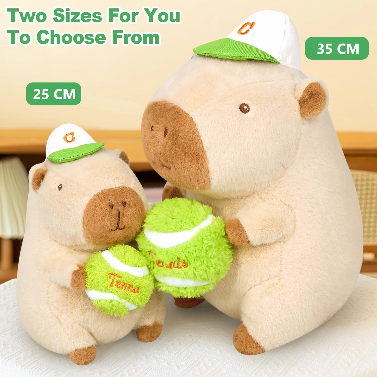 shownicer Peluche Capibara, peluche animale di stoffa Kawaii Capibara, cuscino in peluche, giocattolo cuscino da lancio, regalo per bambini e bambine dai 3+ anni (Tennis, 25 cm)