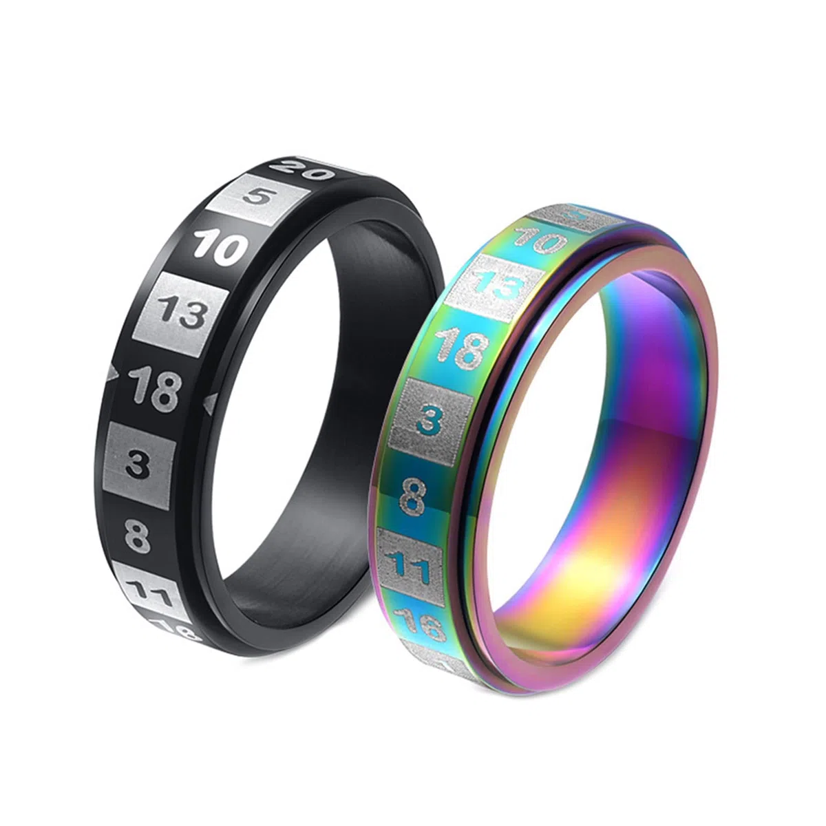 Anelli da Uomo, Numeri Girevole Anti Stress Fidget Spinner Ring Colorato/Nero
