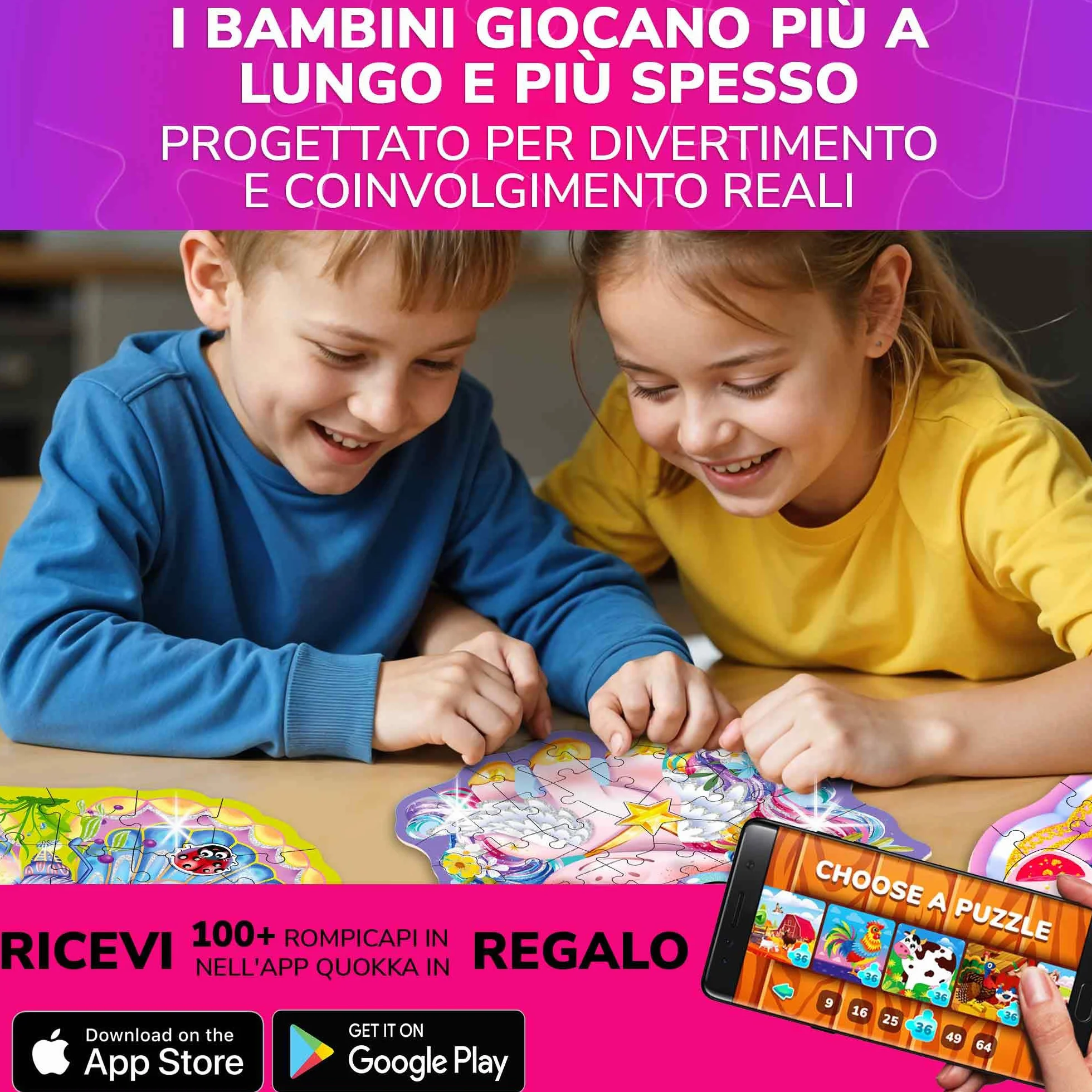 QUOKKA Shimmer Puzzle per Bambini Dai 4 ai 6 Anni - Puzzle a Forma di 48 pezzi - Confezione da 4: Principessa, Sirena, Farfalla e Unicorno - Giocattolo Bambini
