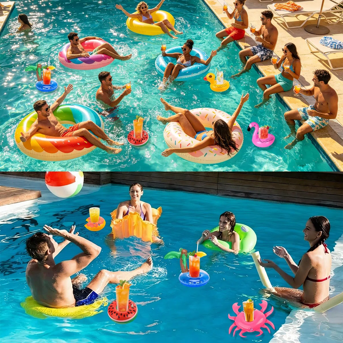 9 portabevande gonfiabili con fenicottero, portabevande e bevande, gonfiabili, per feste estive, spiaggia, feste hawaiane, 9 pezzi