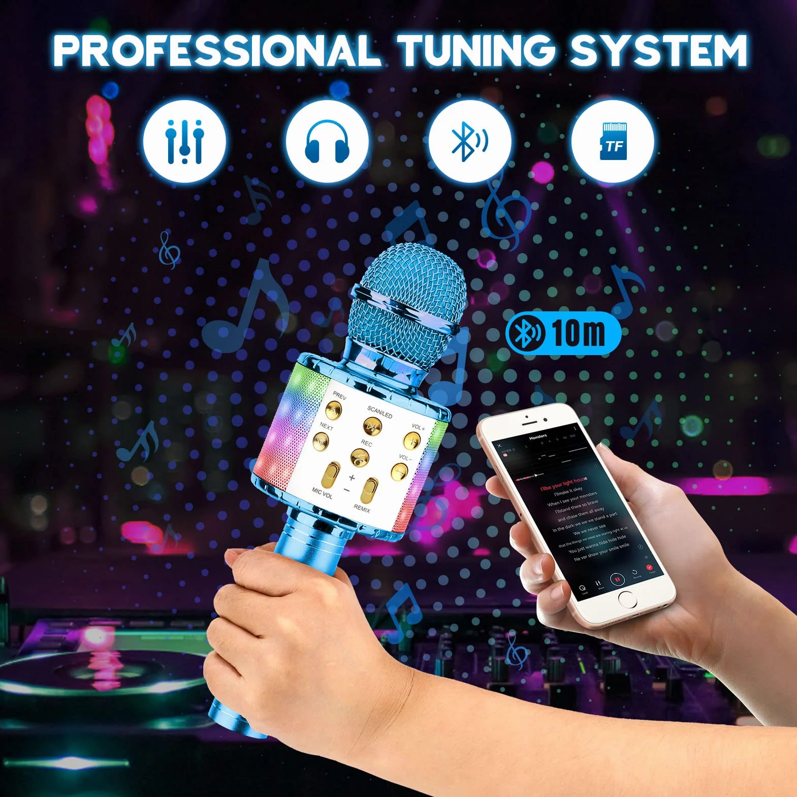 ShinePick Microfono Karaoke Bluetooth, Microfono Wireless Bambini, Portatile Microfono Giocattolo Cambia Voce per Bambini, Compatibile con Android/iOS, PC e Smartphone (Blu)