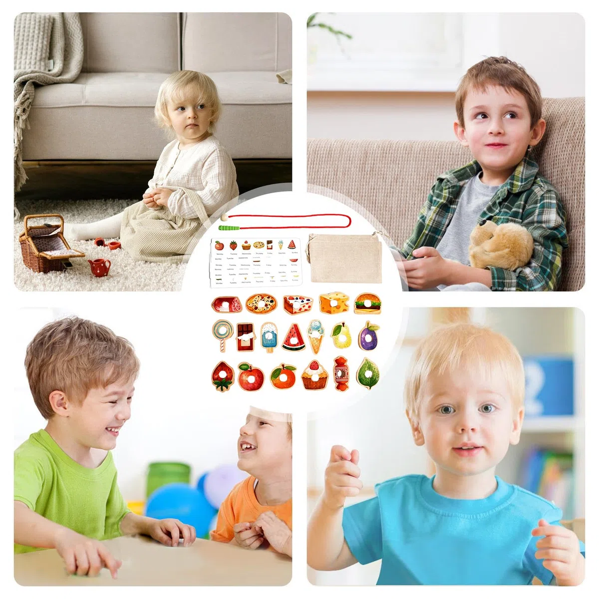 Perline Per Bambini - Giochi Infilare,Attività In Legno Con Gioco Di Classificazione Per Bambini 3+ Apprendimento Sviluppo Prescolare