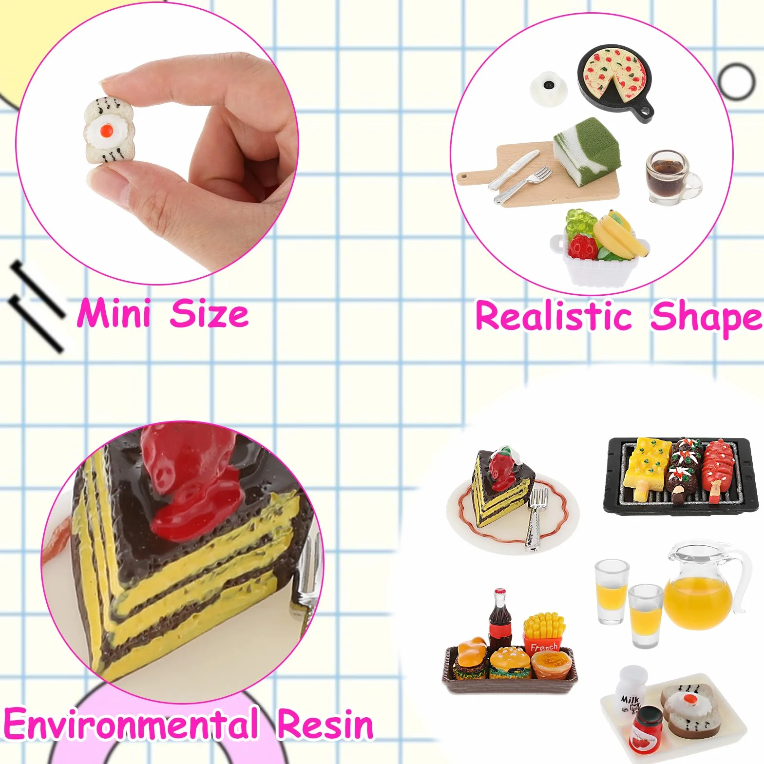 cobee 50 miniature alimentari bevande, 1:12 casa delle bambole mini giocattoli cibo cibo in miniatura adatto per stoviglie miste mini accessori per casa delle bambole roba in miniatura fingere cucina