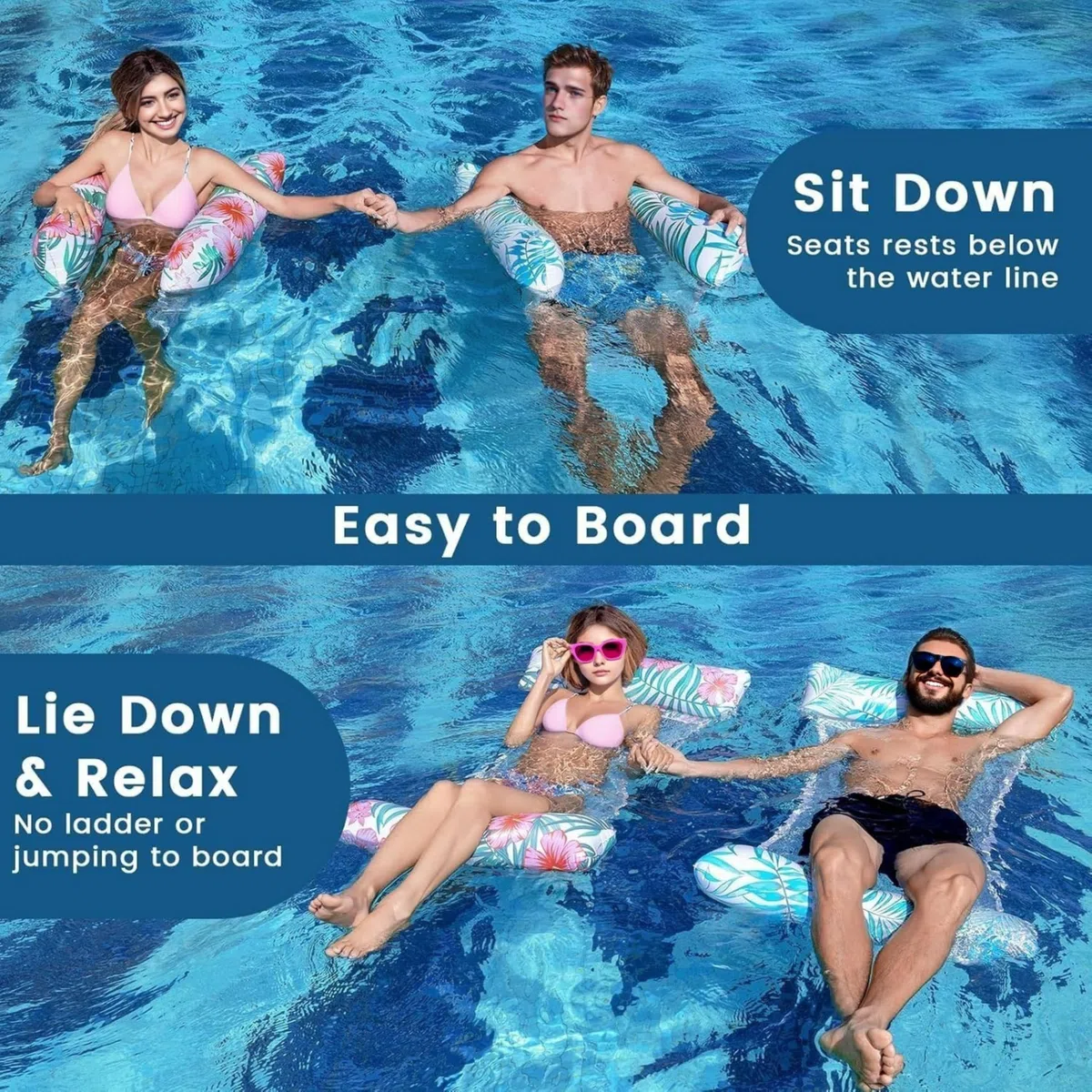X2 Amaca Galleggiante per Piscina. Amaca da Piscina Gonfiabili per Piscina, Taglia Adulta. Gonfiabili Polifunzionali 4 in 1 per Nuoto, Materassini e Sedie Galleggianti, Ideali per Divertimento.