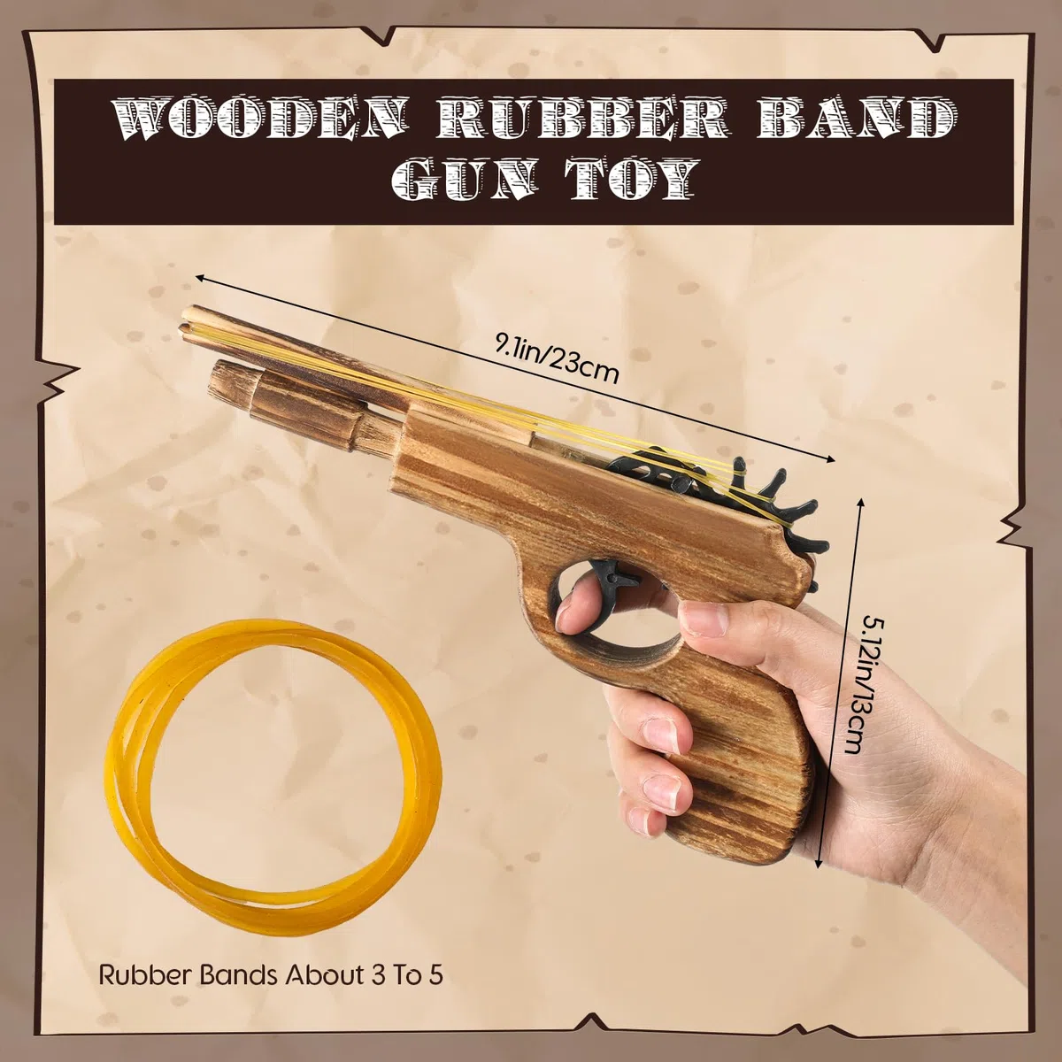 Zomiboo Pistola ad Elastico in Legno con Elastici Morbidi ed Elastici Giocattolo Pistola Ad Elastico Fatto a Mano Pistola Spara-Elastico Finta Pistola Ad Elastico Fucile Giocattolo