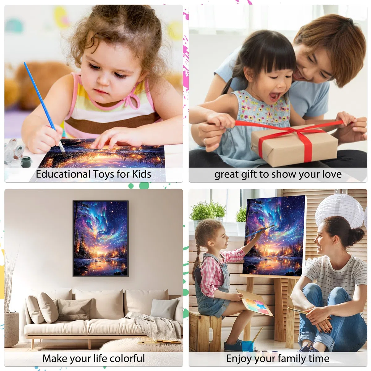 MEIYUDA Dipingere con i Numeri Adulti con Telaio Notte stellata, Pittura a Olio Kit Paint by Numbers, fai da te Quadri da Dipingere Numerat, Pittura Adulti Decora la Casa Regalo 25x35cm