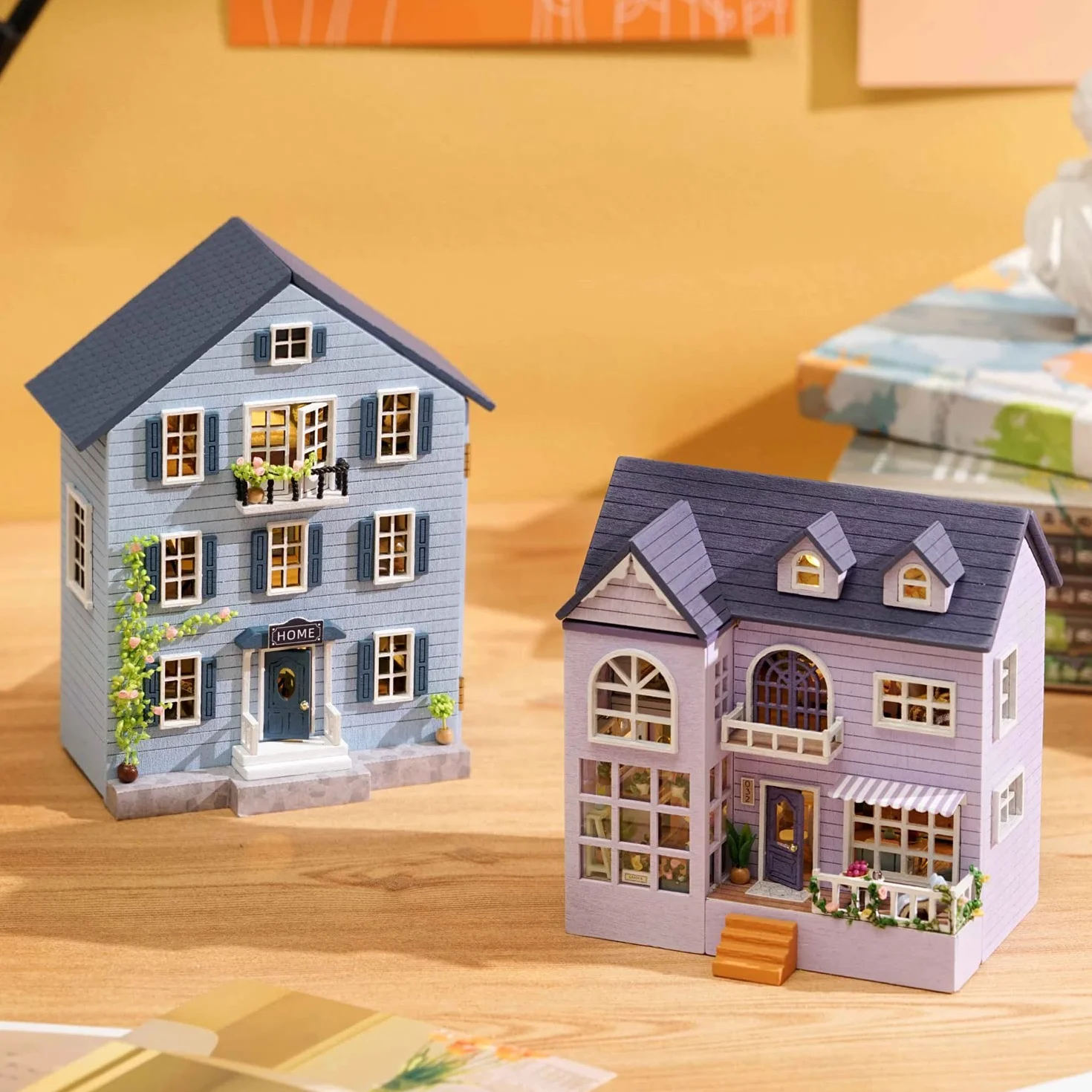 CUTEROOM Miniatura casa delle Bambole con mobili,Fai da Te in Miniatura Casa delle Bambole Kit,Mini 3D Casa in Legno con Luci A LED - Regalo di Compleanno di Natale (Happy House)