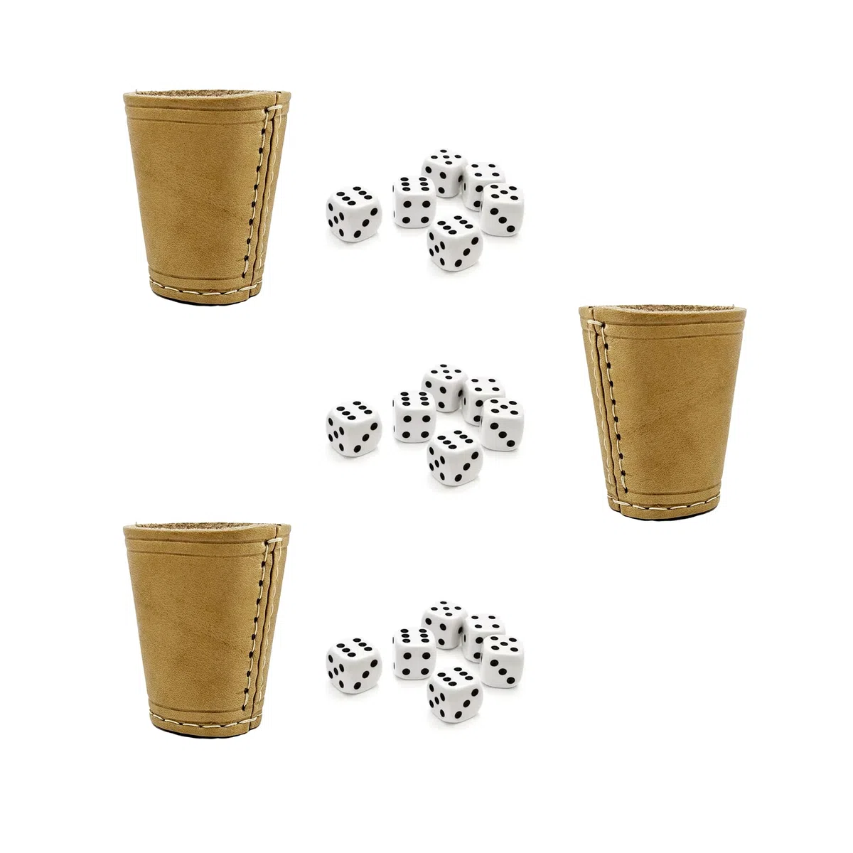 Set di 2 bicchieri a cubo con 6 cubi – Classico bicchiere in pelle lavorato a mano 9 cm – bicchieri cubi in pelle con 6 dadi (naturale, 2)