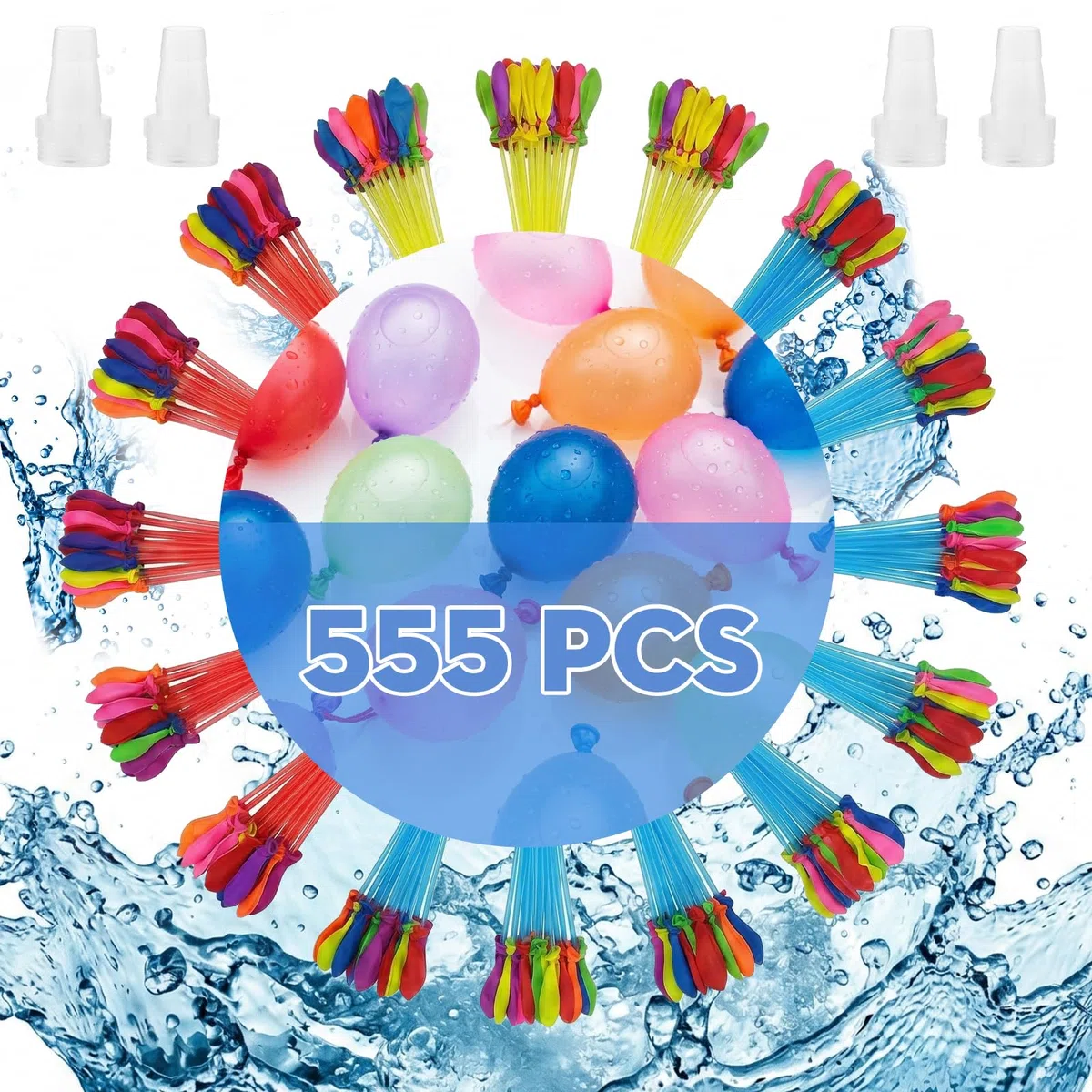 CIYIN 555 Pcs Palloncini d'Acqua, Colorato Bombe Dacqua Palloncini con 4 Attacchi Rubinetto, Palloncini Acqua Autosigillanti a Riempimento Rapido, per Giochi Acqua, Spiaggia, Piscina Feste Estive