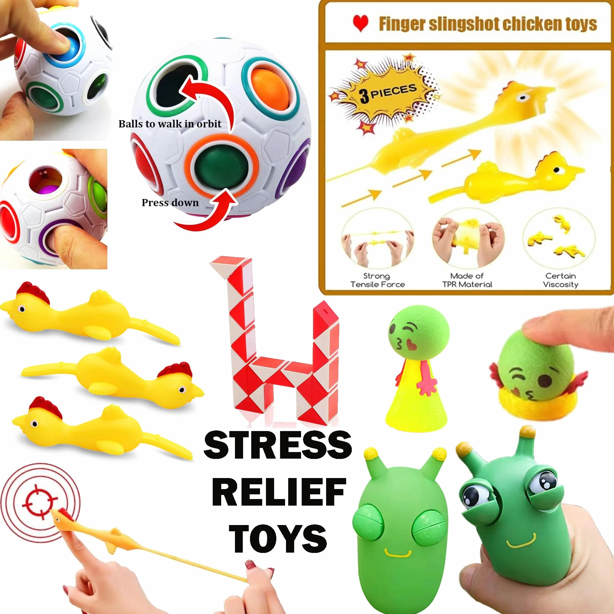 Chennyfun Fidget Toy Set, 62 Pezzi Fidget Toys Pack,Anguria Mela Kiwi Fidget Toys Set Giochi Sensoriali Anti Ansia e Stress è Adatta per Adulti e Bambini, può Essere Usata Come Regali per Feste
