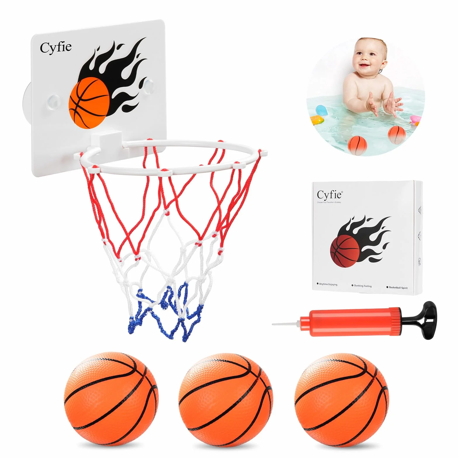 CYFIE Canestro Basket da Camera con Ventosa, con 3 Pallone Basket e 1 Pompa, Mini per Bagni, Uffici, Camere da Letto, Studi, Scrivanie, Porte, Pareti