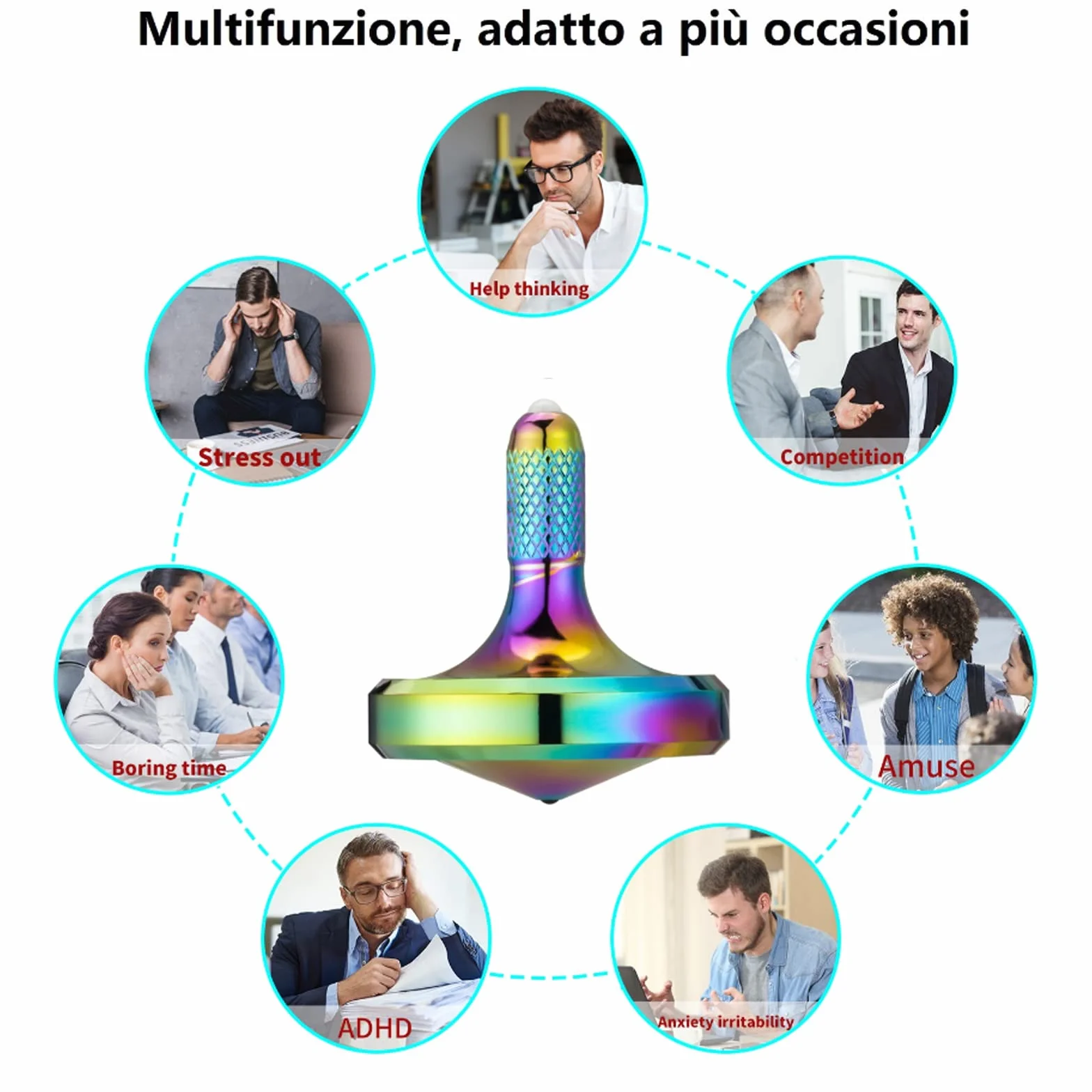 Trottola in metallo in acciaio inossidabile,Giocattolo di decompressione EDC ben fatto, perfettamente bilanciato e scorrevole, Aiuta a ridurre lo stress, l'ansia (M/Iridescente)
