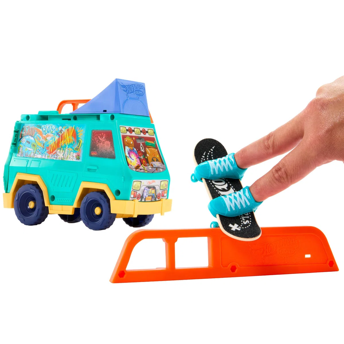 Hot Wheels Skate - Skate Van, set con veicolo, fingerboard e scarpine da skate rimovibili inclusi, realizzato in collaborazione con Tony Hawk, giocattolo per bambini, 5+ anni, JGG91