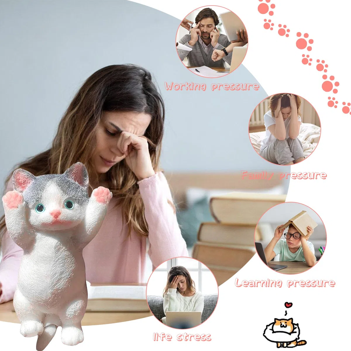 Squishy Gatto, Taba Squishy Giocattolo Antistress Fidget Toys Giocattoli da Spremere di Gatto Regali Antistress per Bambini e Adulti, 20 x 10 cm
