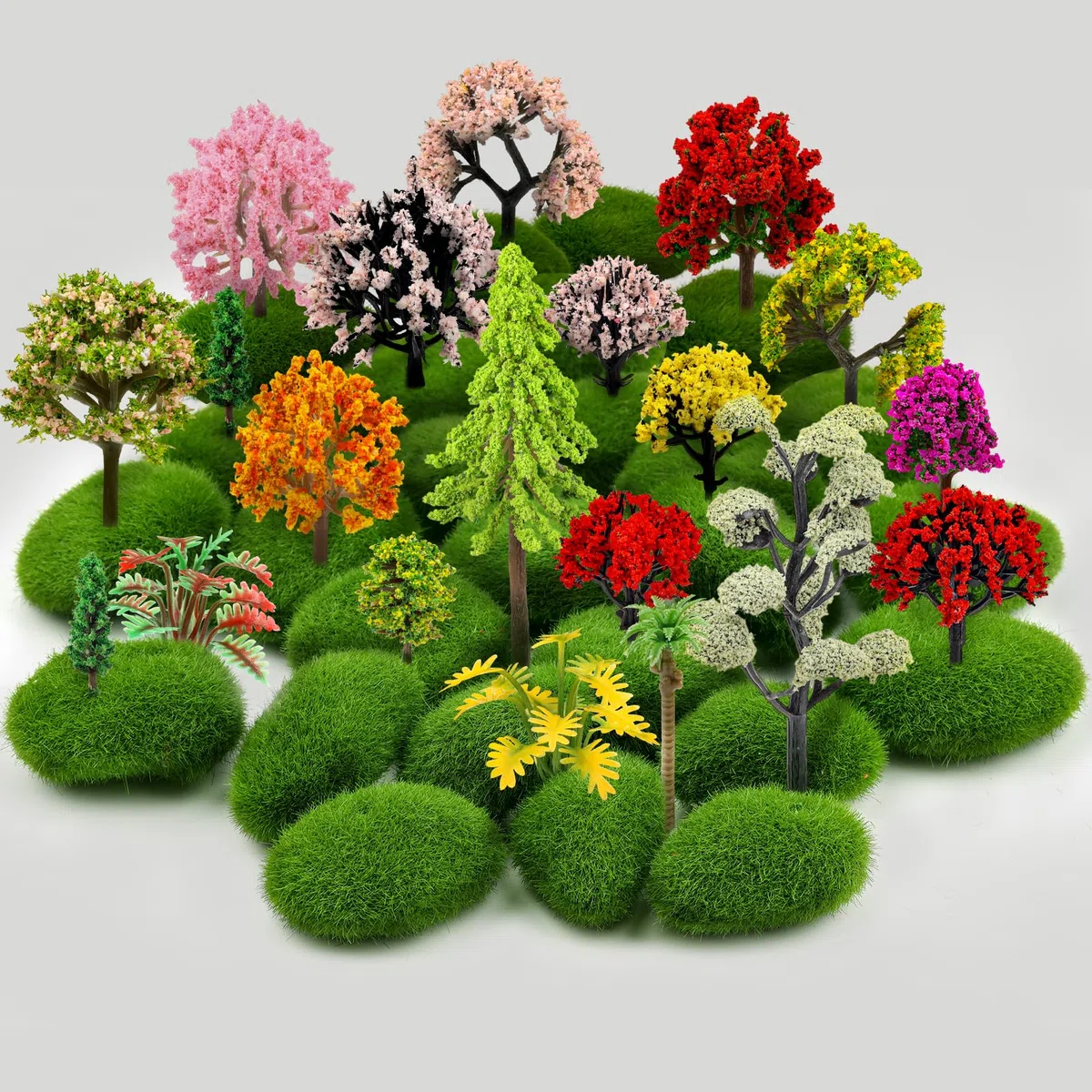 QUOZUO 42PCS Mini Modello Alberi in Miniatura, Modello Misto Alberi Colorati Costruire Treno Scenario