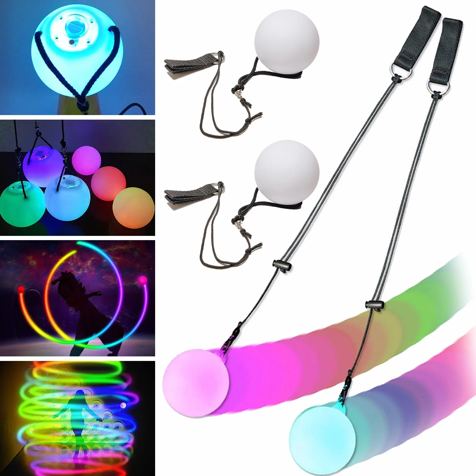 2 pz LED Poi Balls, palle luminose, Poi luminose per giocoleria, danza e spettacolo, strumento per principianti e professionisti