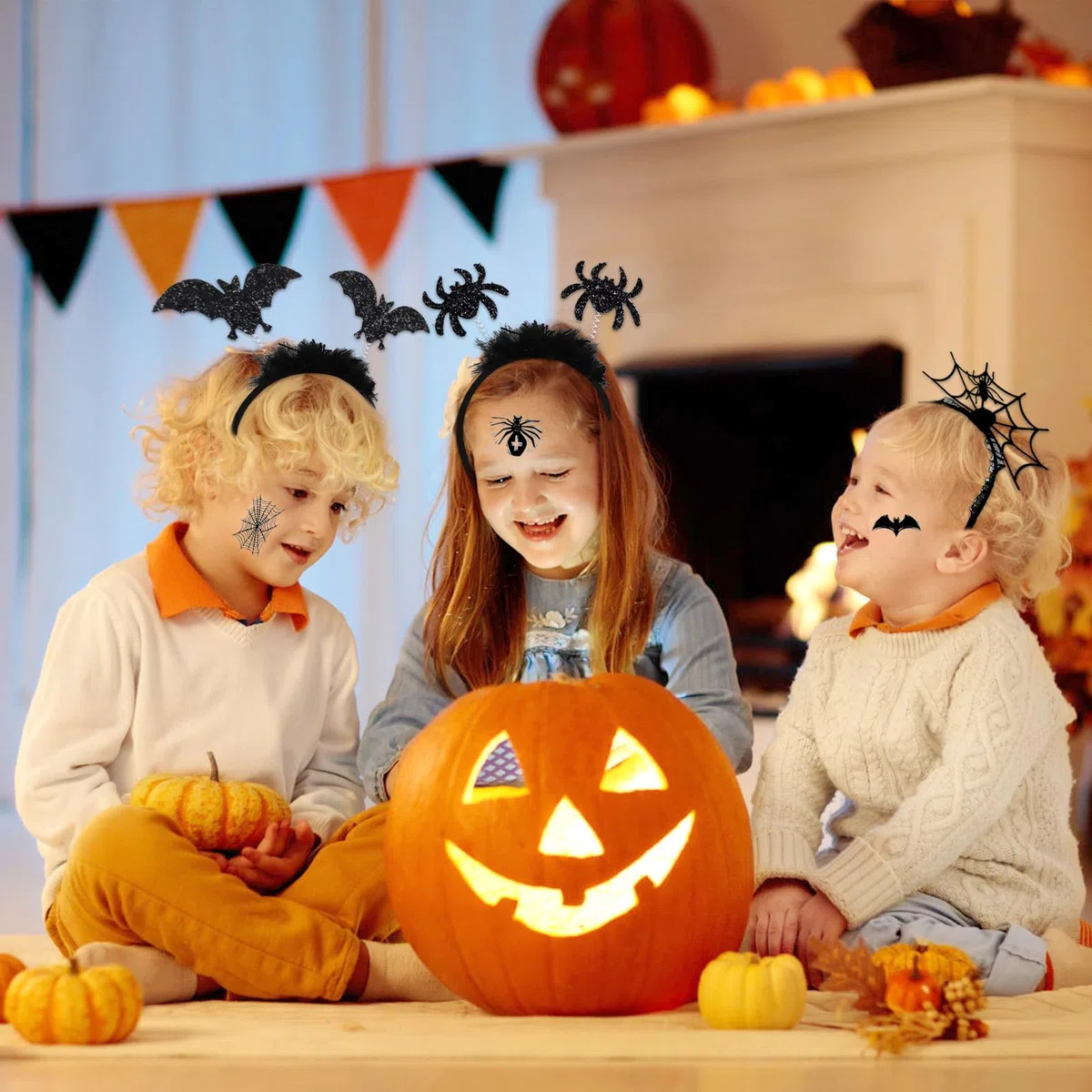 Capelli per Halloween, Fasce per Halloween + Tatuaggi Temporanei- Ragnatela Horror Cosplay Accessori