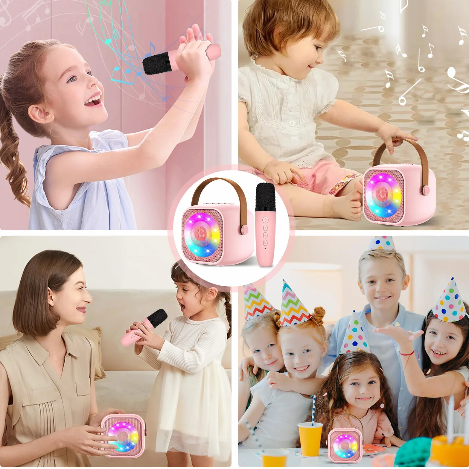 Karaoke per Bambini con 2 Microfoni Wireless, Luce LED, Effetti Cambio Voce, Portatile