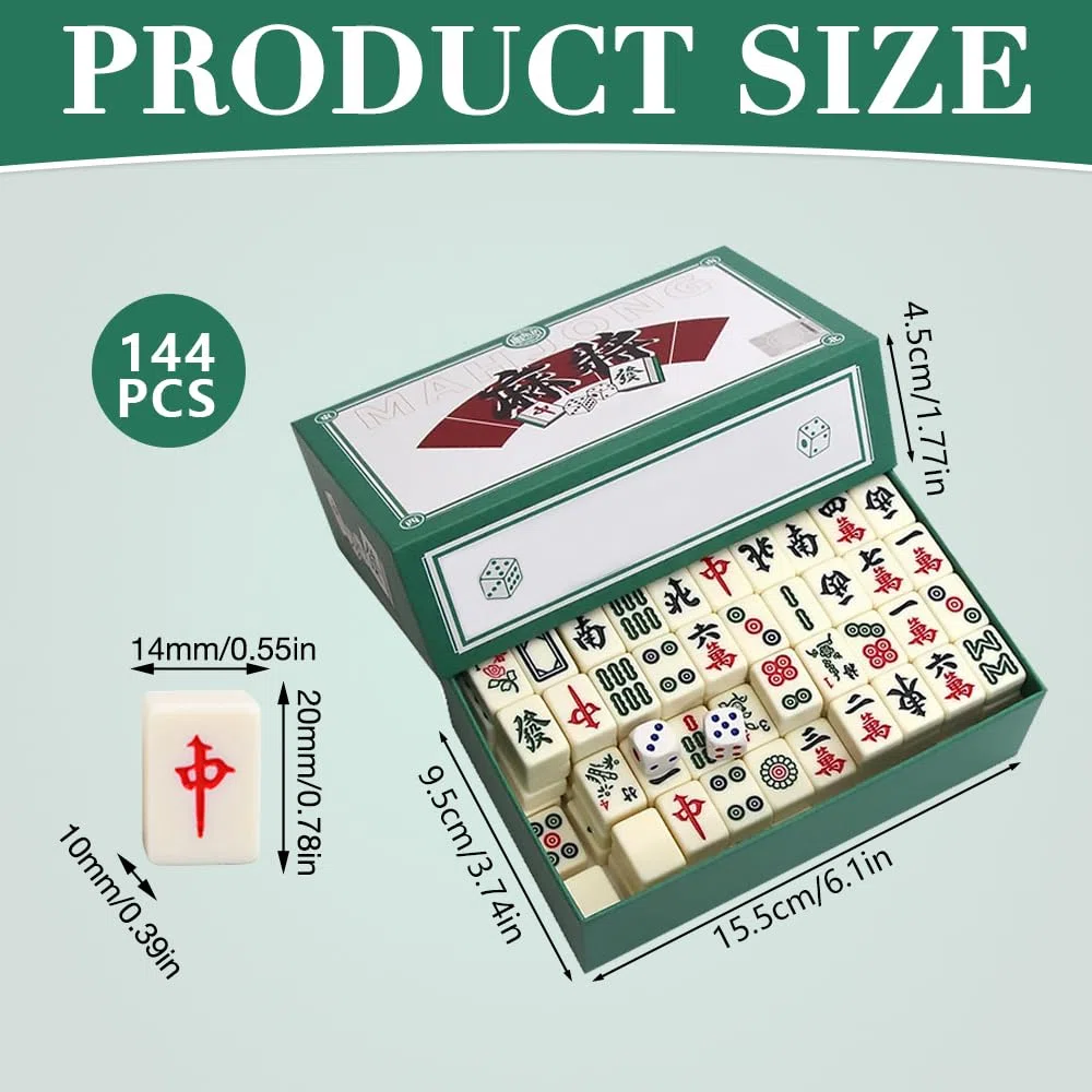 Mini Mahjong Gioco, Tradizionale Cinese Mahjong Gioco da Tavolo, Portatile mahjong Set con 144 Tessere Majong e 2 Dadi, per Famiglie, Viaggi, Feste, Giochi da Tavolo