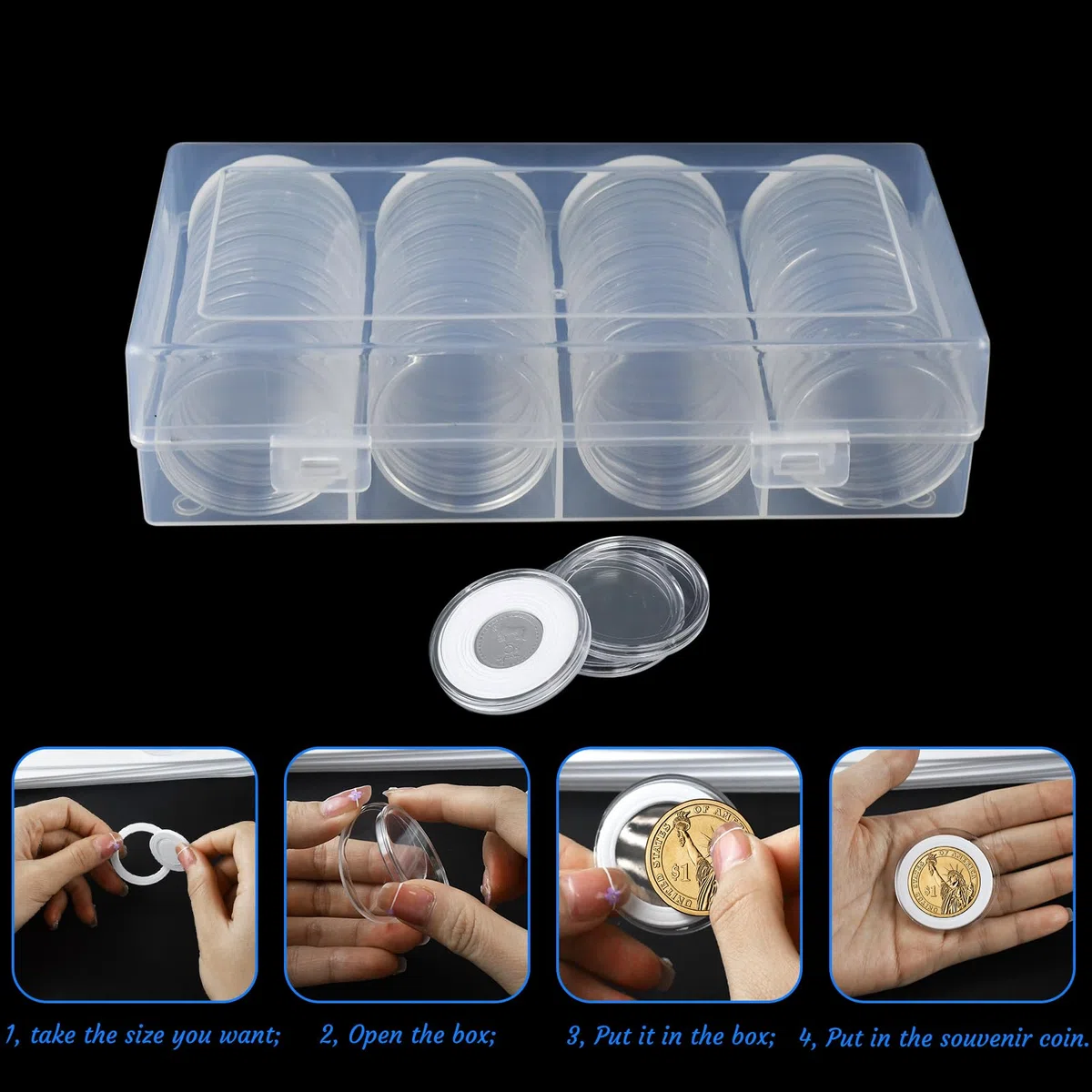 Capsule Monete 2 Euro,Porta Monete da Collezione,40 mm Capsule per Monetes,Coin Capsules con 60 Guarnizione in Schiuma,Clear Plastic Coin Collection,8 Misure (17/20/25/27/30/33/38/40mm)