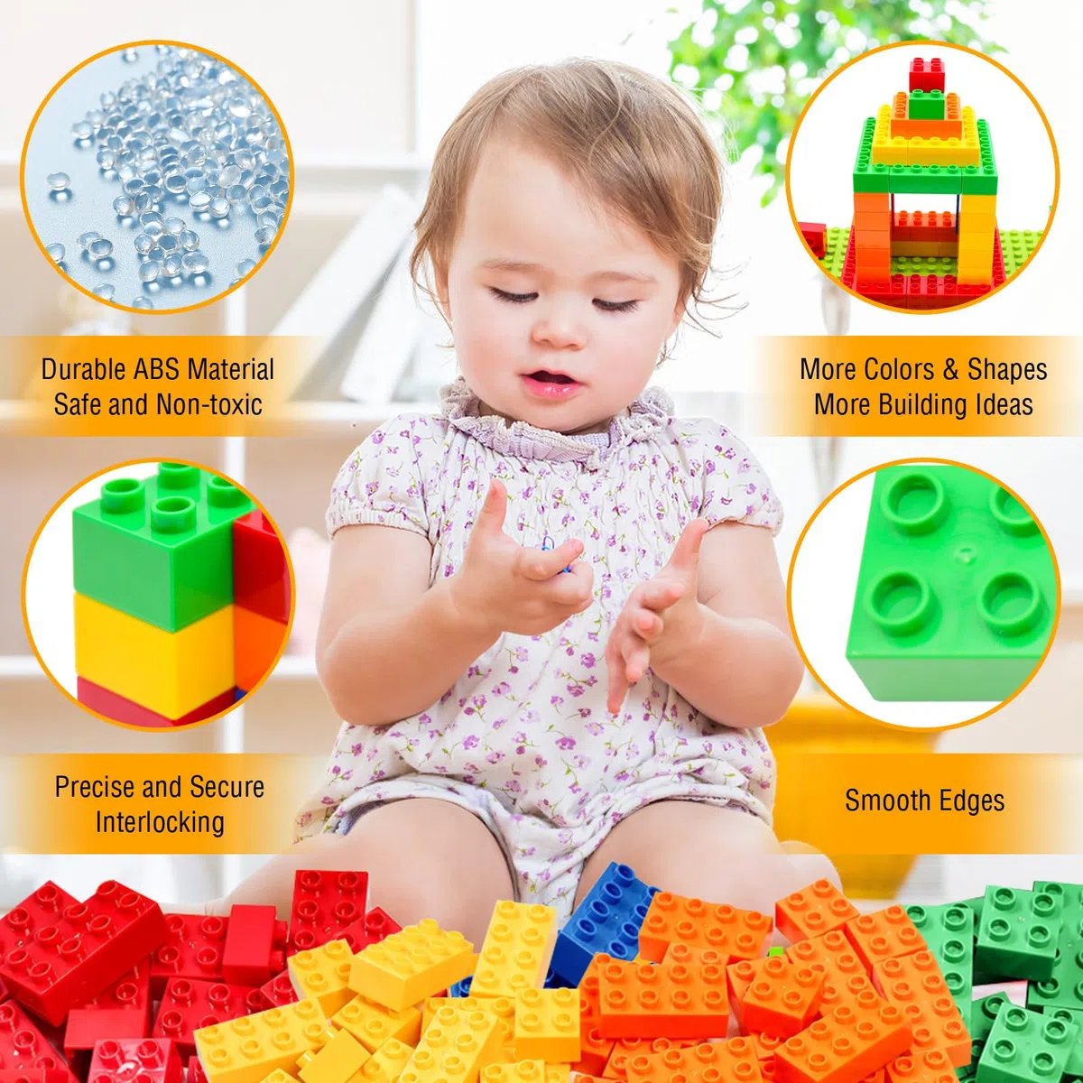 WYSWYG Grande set di mattoncini da costruzione, 25 pietre in 5 colori, compatibile – ideale per bambini dai 3 4 5 6 anni, codice standard, multicolore