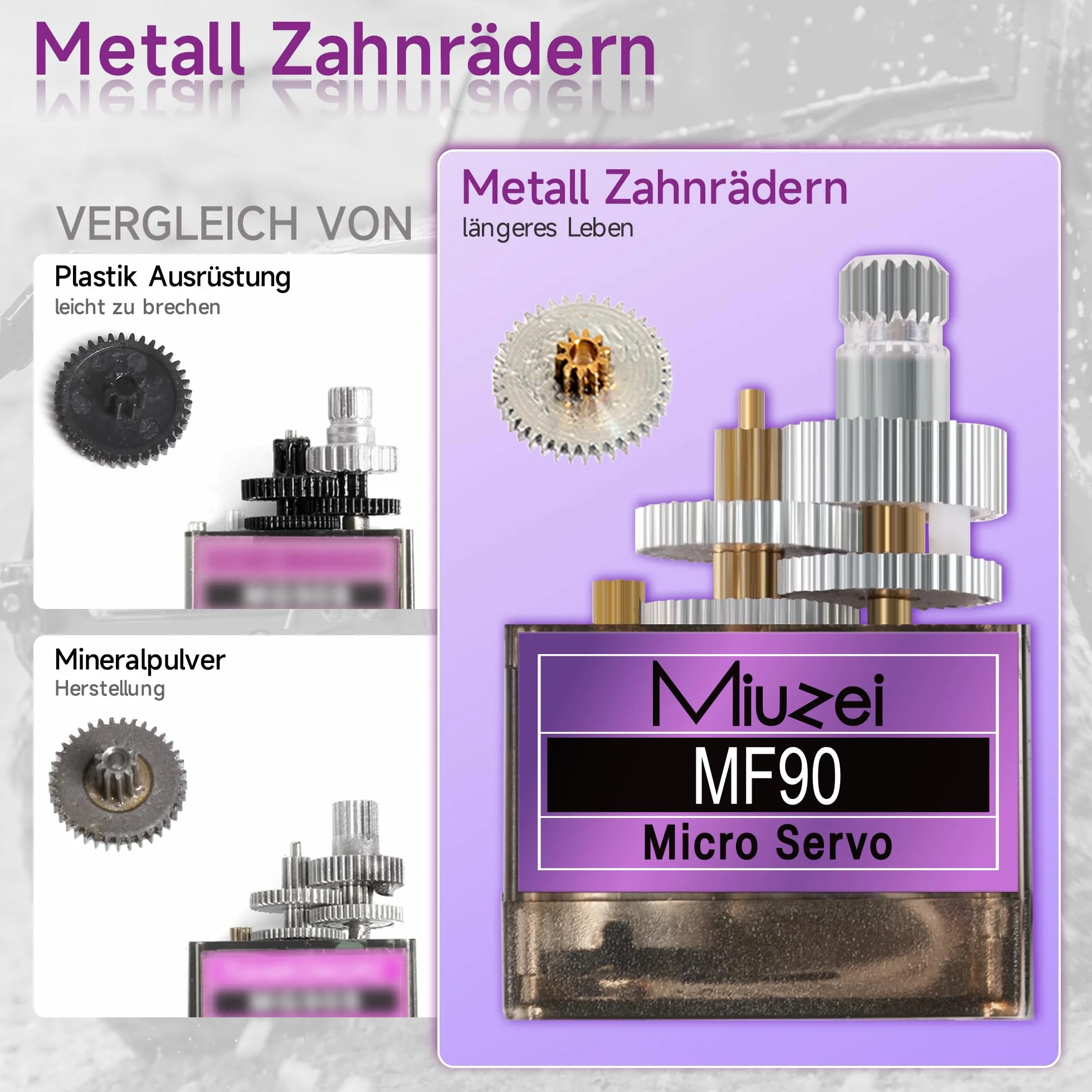 Miuzei Micro Servo Metal Gear 90 9G Rc Motore Sterzo per Arduino Set Elicottero, Auto 1/10 1/8 Robot Ala Rigida Elicottero, Modelli fai da te con Cavo Servo Horn (4 pezzi)
