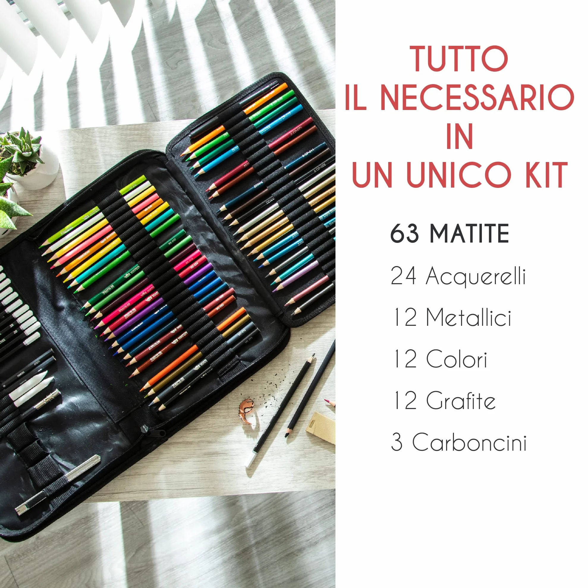 Zenacolor Kit Disegno Completo 74 Pezzi Album da Disegno Astuccio Portatile per Bambini e Adulti