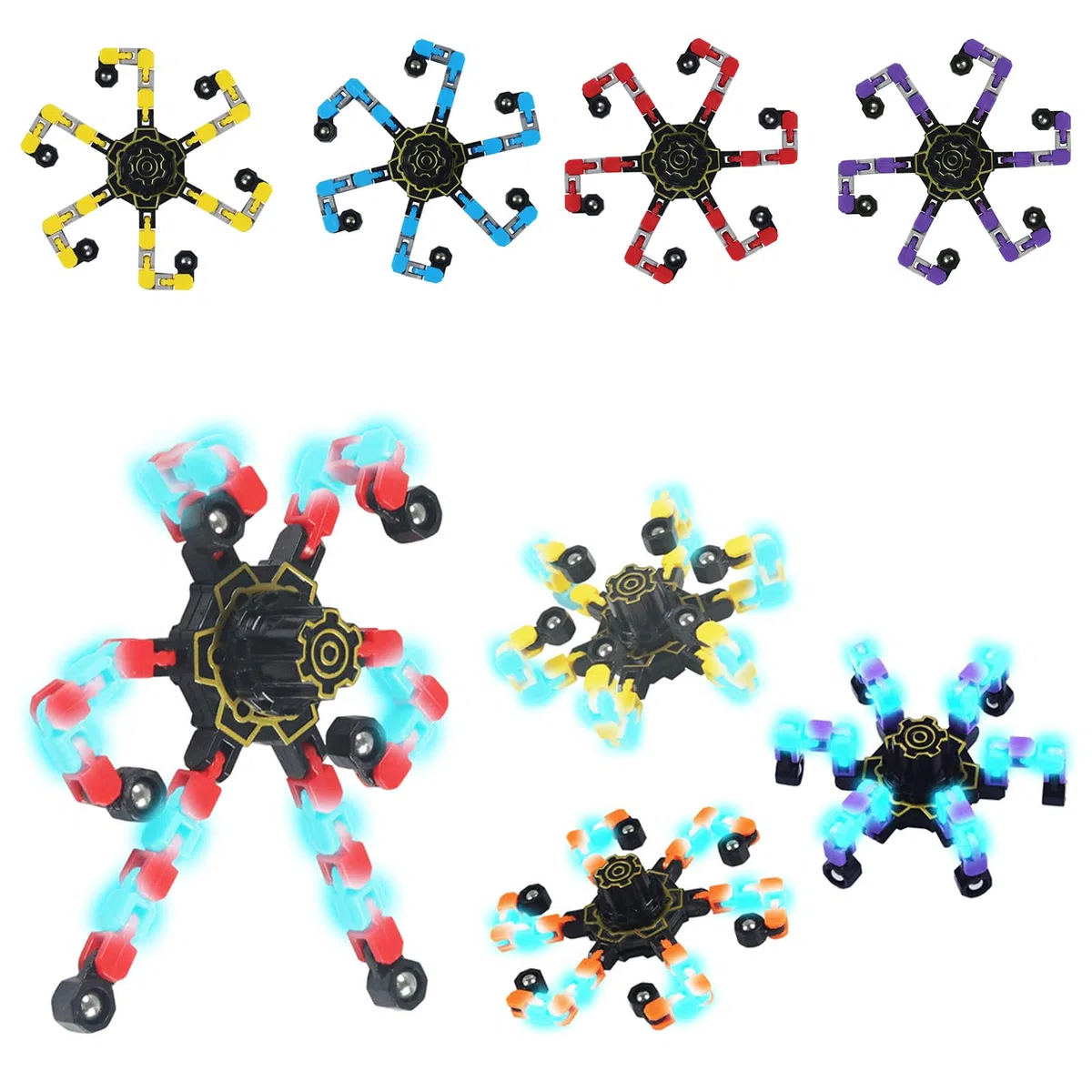 8 Pezzi Hand Spinner Fidget Toy DIY Deformabile Fidget Spinner Luminosi Giocattoli Sensoriali Divertenti Robot Giocattolo a Catena Trasformattabile per Celebrare Vacanze, Feste, Regali Di Natale