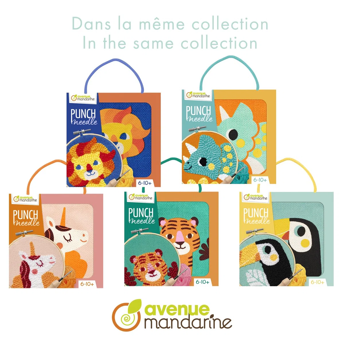 My Mandarine KC162C - un kit punto croce per bambini PUNCH NEEDLE - quadretto 18x18 cm - a partire dai 6 anni - DINO