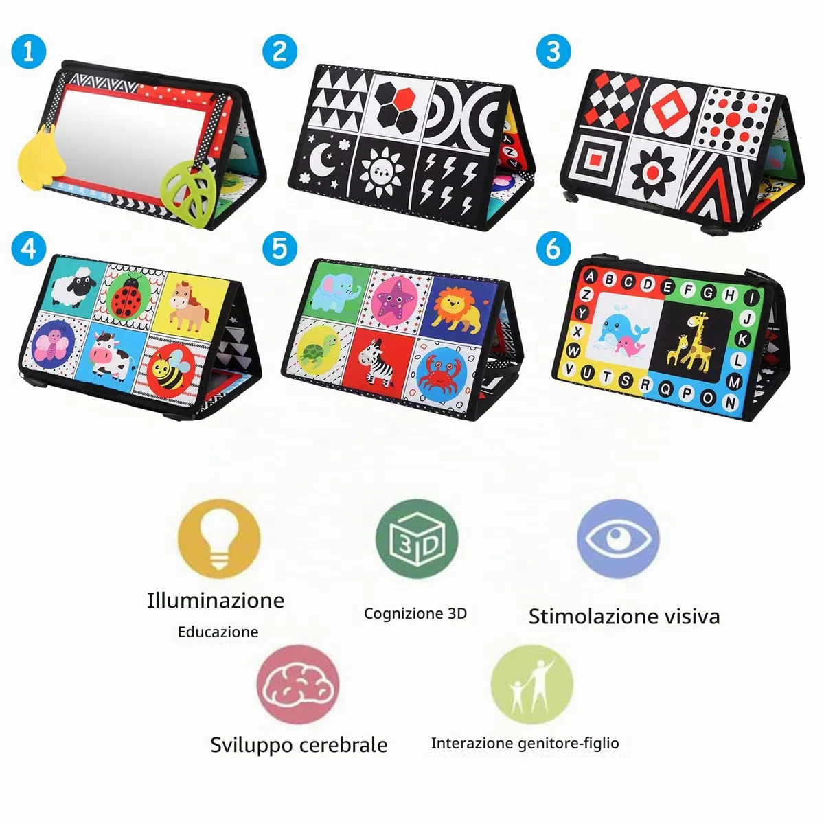 LEADSTAR Specchio Giochi Montessori Neonati 0 3 6 12 Mesi, con Libri Sensoriale Stoffa Bianco e Nero, Tummy Time per Bambini Giochi Massaggiagengive Giocattoli Educativi Interattivo Regali