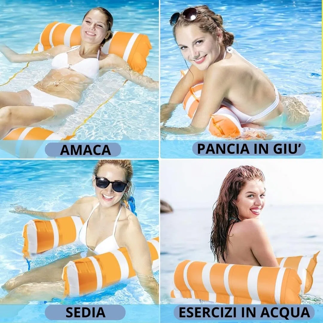 2 Amaca Gonfiabile Galleggiante da Mare 4 in 1 – Materassino Mare con Rete in Poliestere per Adulti e Bambini – Amaca Da Mare Ideale per Piscina, Mare e Lago – Universale