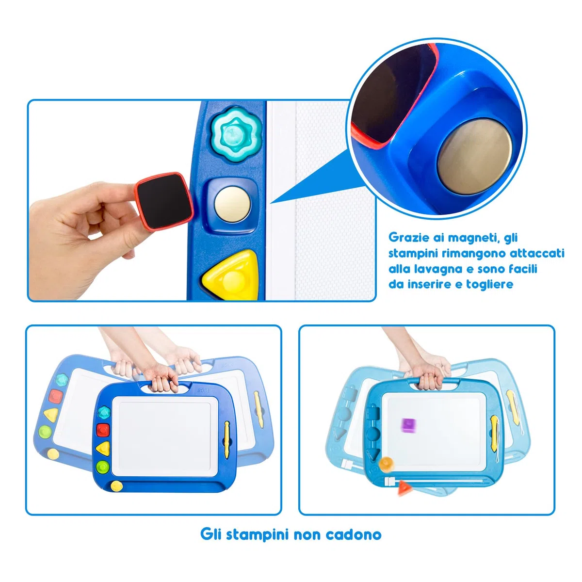 SGILE Grande Lavagna Magnetica per Bambini 2, 3, 4 Anni, Tavola da Disegno Cancellabile Lavagnetta Magica, Giocattoli Educativi, Regalo per Bambini, Portatile, 42 x 32 cm, Blu
