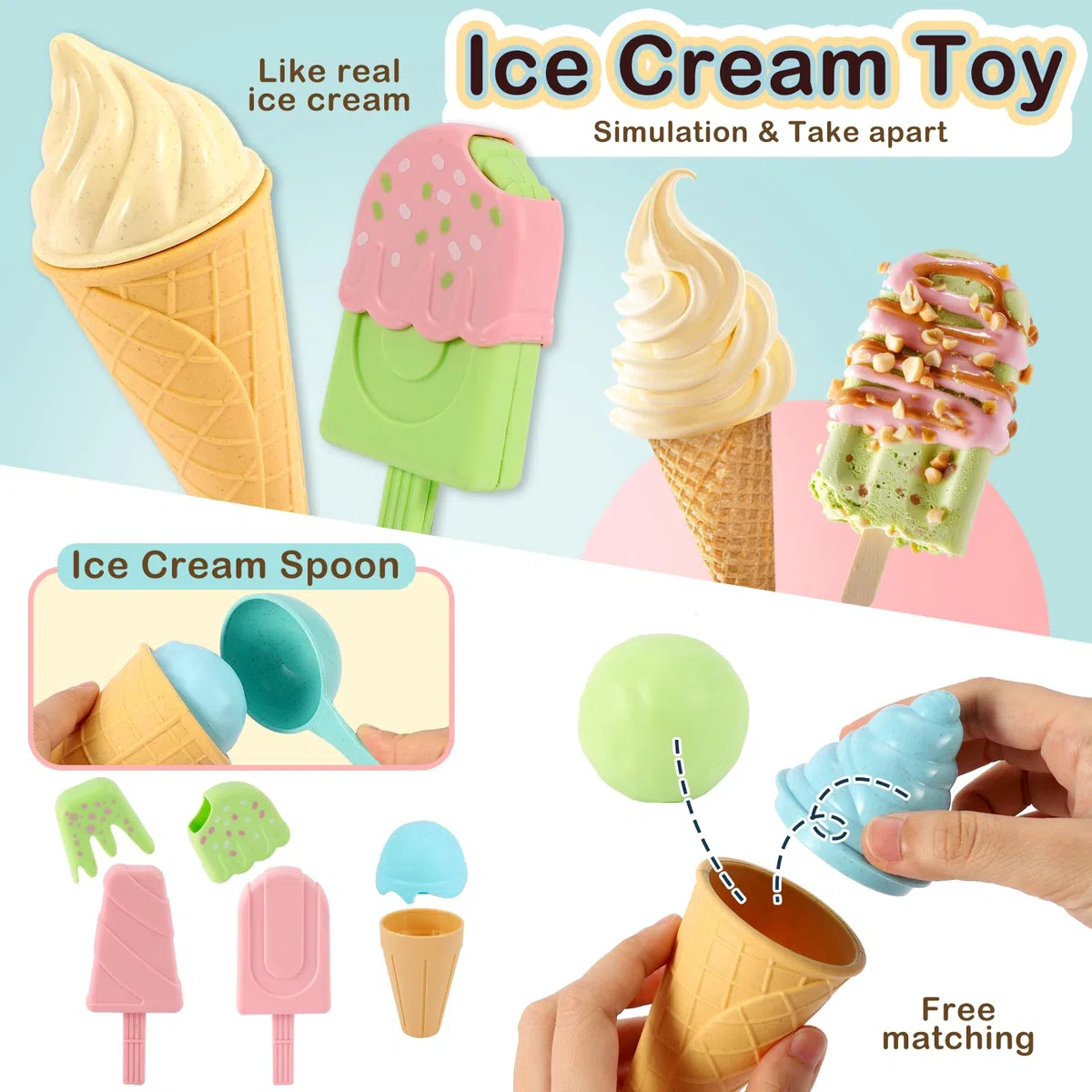 AOLEVA Gelateria Giocattolo Set Gelato Accessori Cucina Bambini Gioco di Cibo Finto Giocattoli Giochi di Ruolo Regalo per 3 Anni