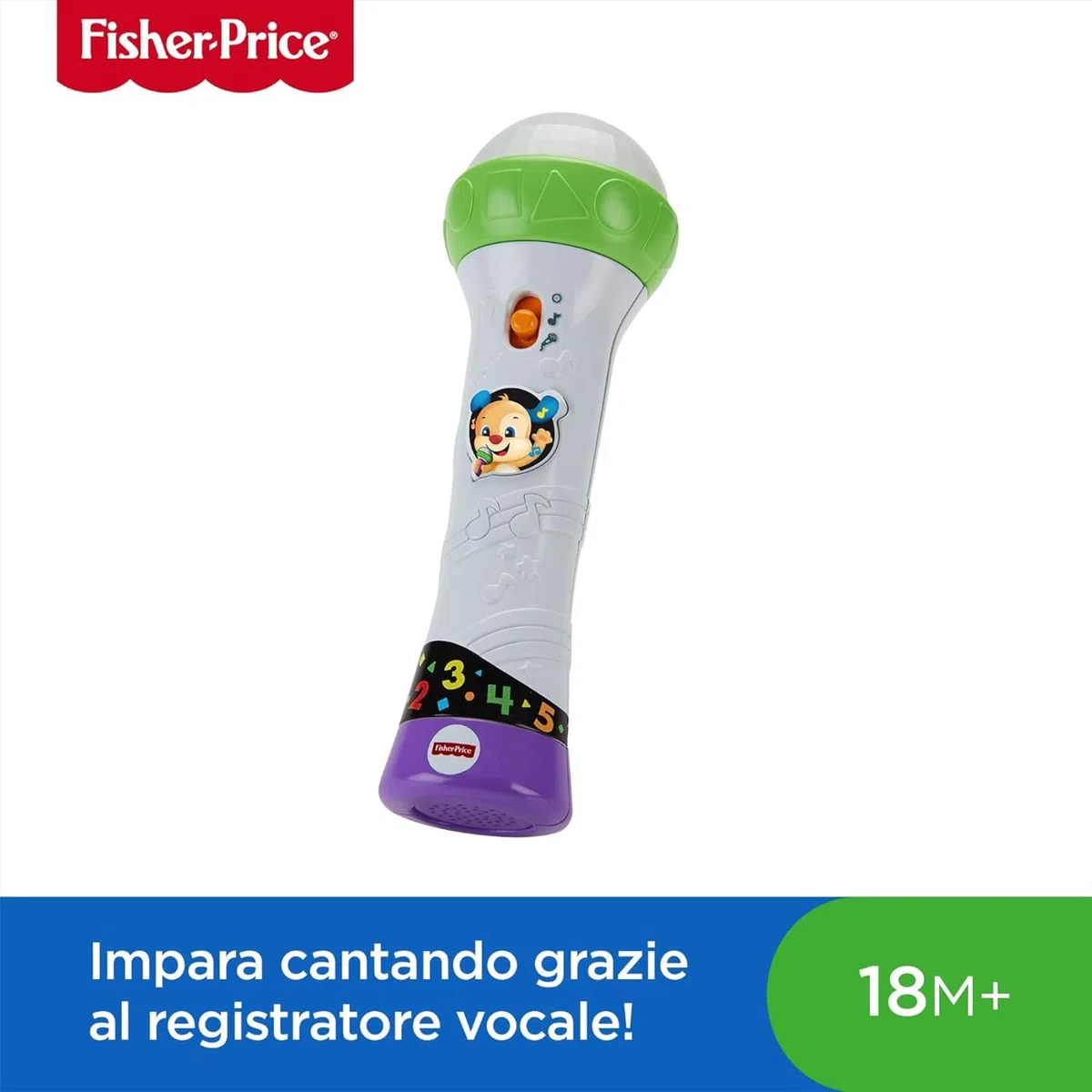 Fisher-Price Microfono Baby Rock, Giocattolo per Imparare Cantando con 2 modalità di Gioco, per Bambini 18 + Mesi, Versione Italiana, FBP33