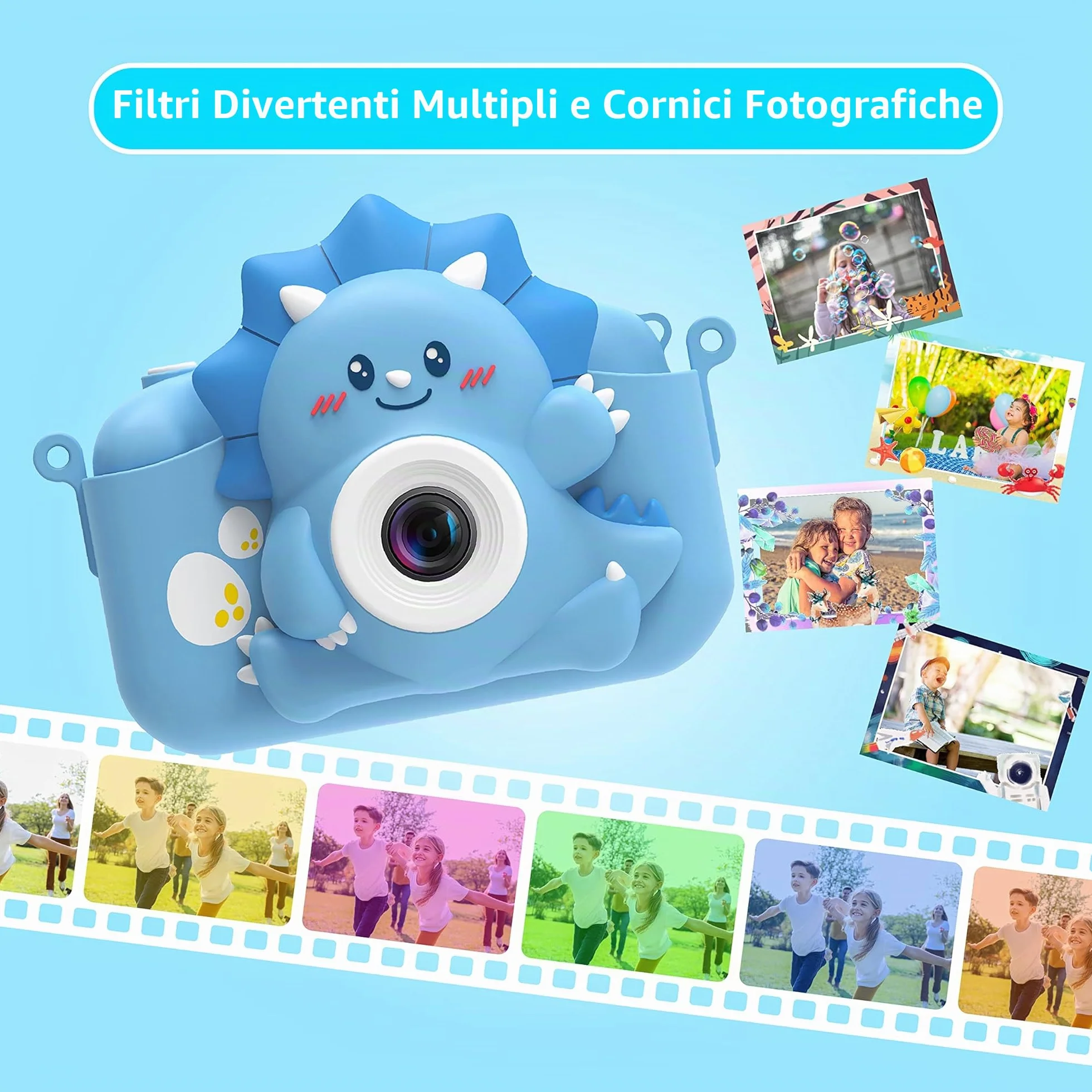 HiMont Macchina Fotografica per Bambini, 1080P Fotocamera Digitale con Scheda 32G & Schermo da 2,0", Selfie Videocamera, Regalo per Compleanno, Natale, Giocattolo per Bambini 3-12 Anni