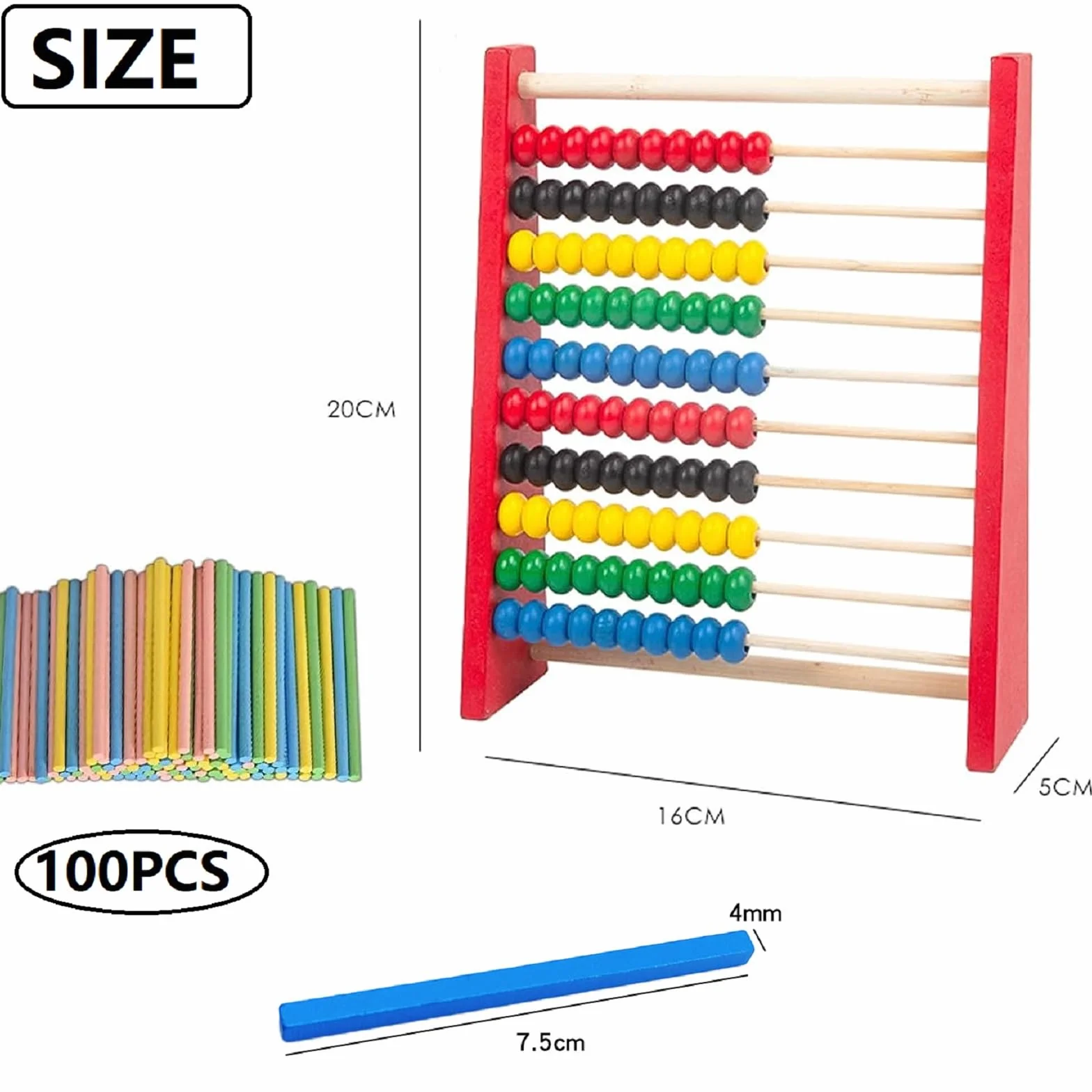 Bavooty Abaco Scuola Primaria,Pallottoliere per Bambini Legno,Abaco Legno Calcolatrice,Abaco di Montessori con 100 Bastoncini Contare,Superficie Liscia e Colori Vivaci