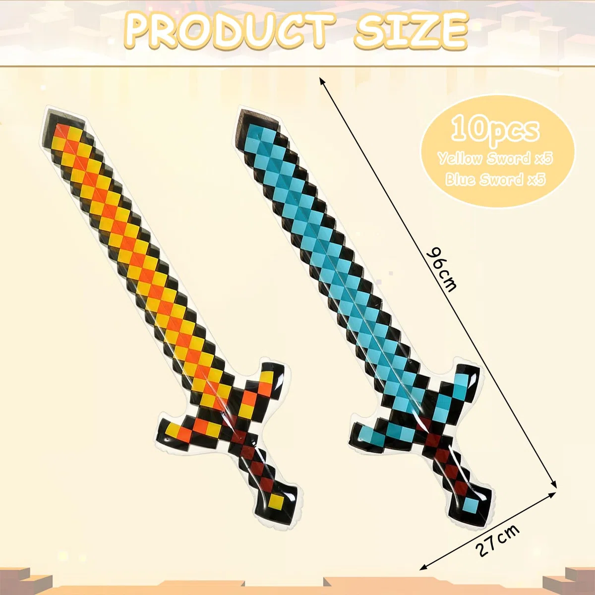 10 Pezzi di Spade Gonfiabili, Spade Pixel Gonfiabili, Giocattoli Spada da Pirata per Bambini, Spada Giocattolo Gonfiabile da 63 cm, per Compleanni, Halloween, Cosplay, Accessori per Feste