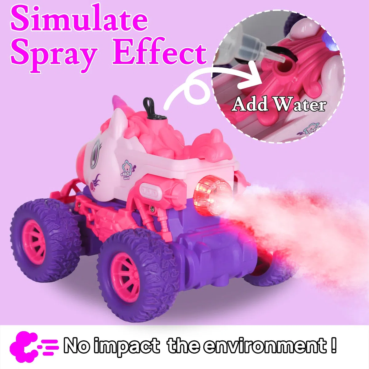 Unicorno Macchina Telecomandata per bambino, Telecomandato Monster Truck Auto per le Ragazze, RC Monstertruck Car con Spray LED Light, Unicorns Giocattolo Regalo per i Ragazzi Bambini