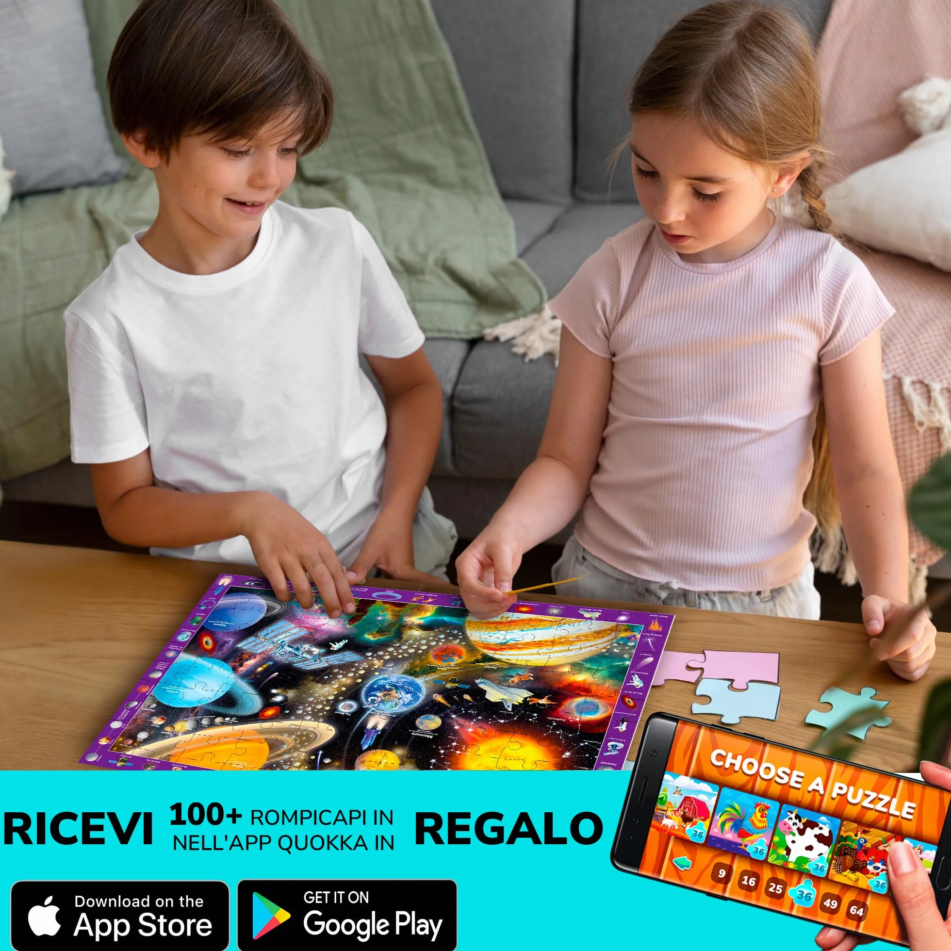 QUOKKA Puzzle 100 Pezzi Bambini 4 5 6 Anni – Set di 3 Puzzle Mappamondo Bambini 6 7 Anni – Gioco Educativo con Spazio Europa e Mappa del Mondo – Giocattolo Regalo per Ragazzi e Ragazze dai 4 ai 9
