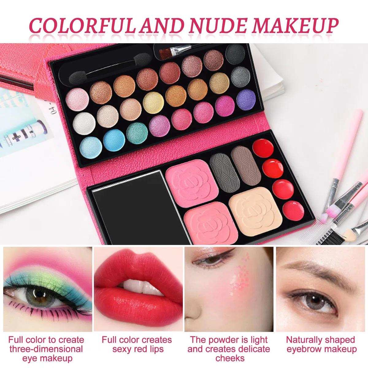 Set Trucco per Bambine, Set Trucco per Ragazze con Specchio e 9 Pennelli, Cosmetici Giocattolo Non Tossici Bambini, Kit di Bellezza Cosmetica per Compleanni Feste Spettacoli Halloween Natale