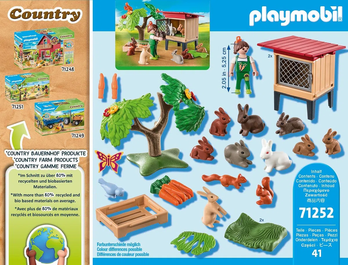PLAYMOBIL Country 71252 Recinto dei Conigli, Animali per la Fattoria Biologica, Giocattoli sostenibili per Bambini dai 4 Anni in su