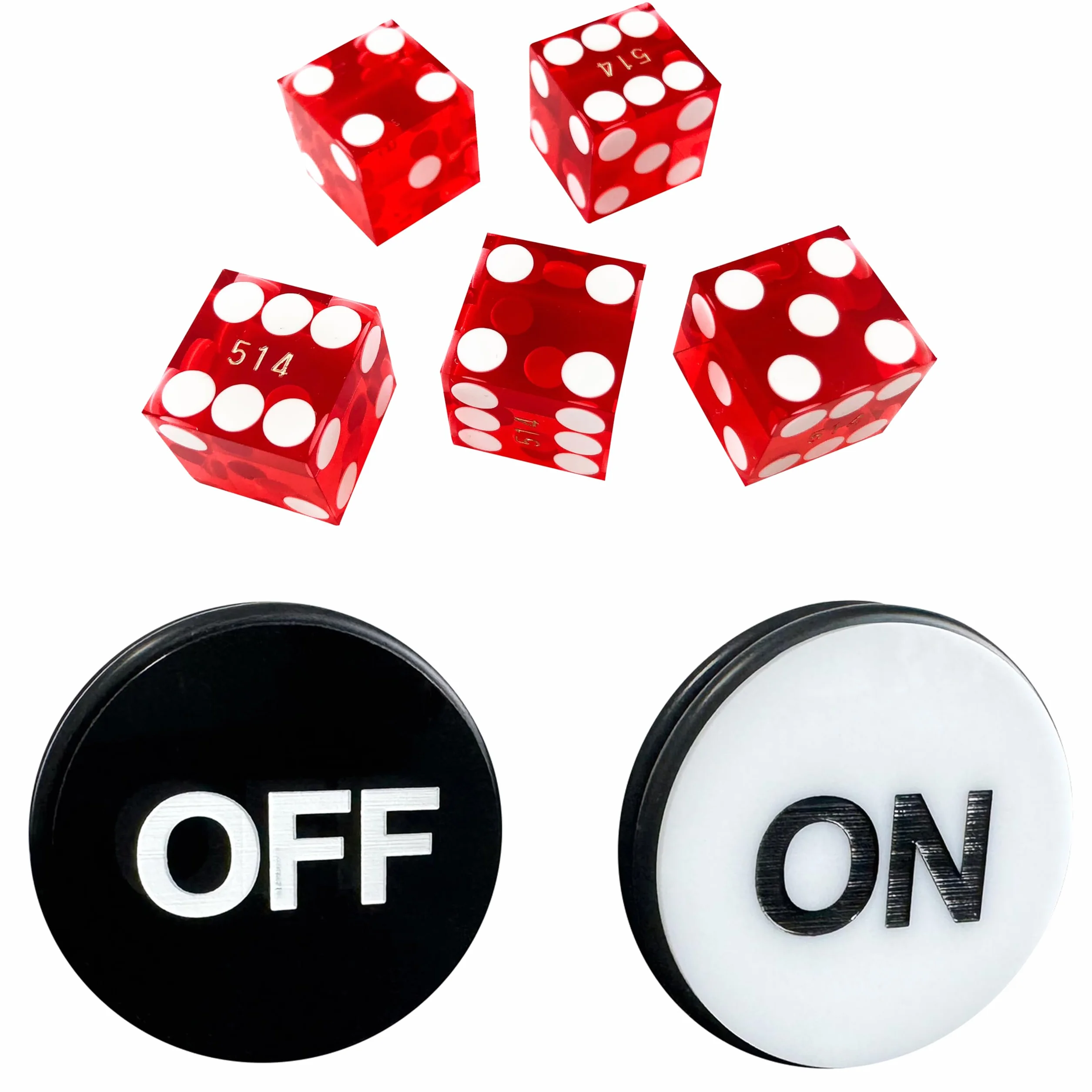 Set di dadi da casinò da 19 mm rossi con pulsante on/off 7,6 cm