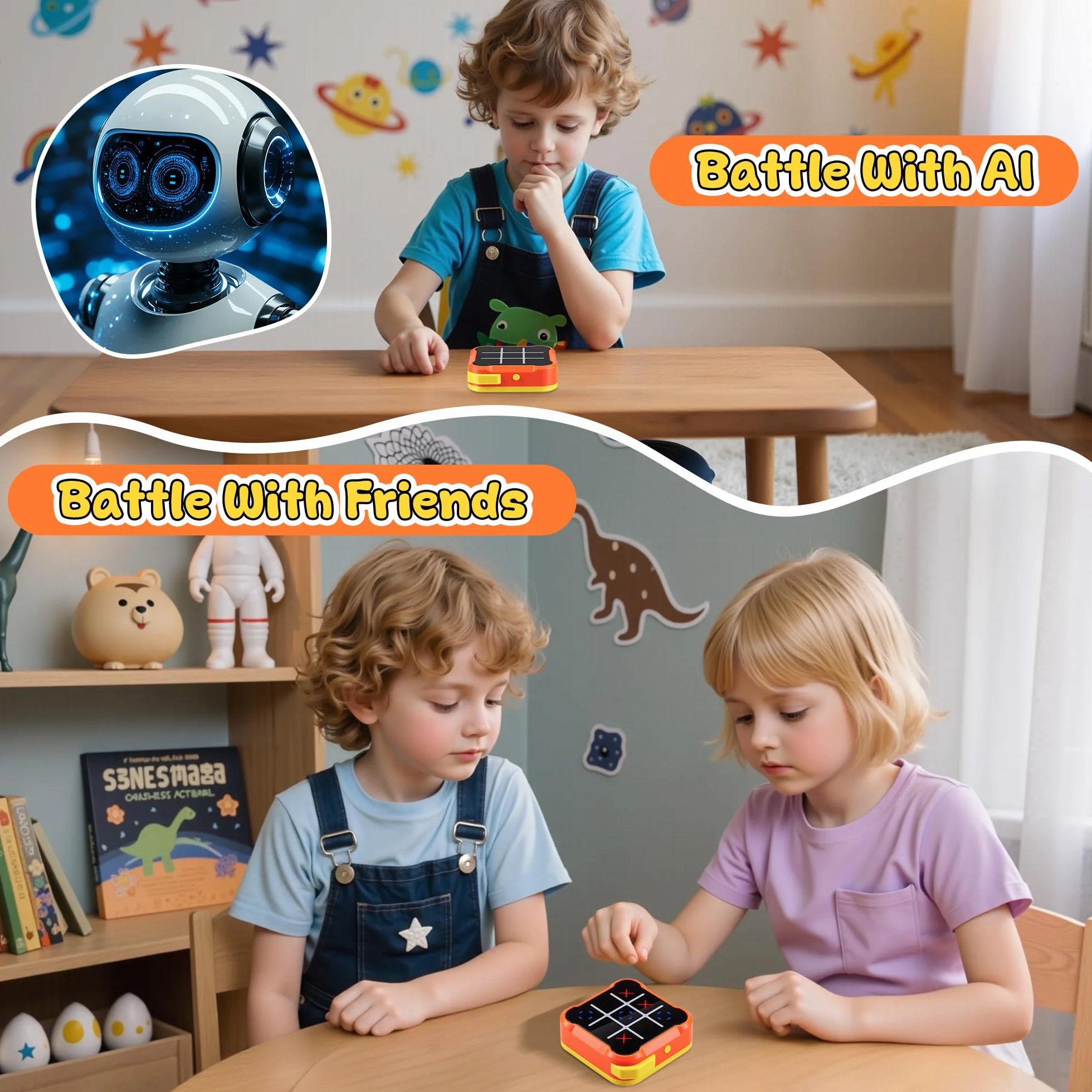 Elettronico Tic Tac Toe Bolt Gioco 4-in-1, Console Giochi Tris Elettronico Silenziosa, Giochi Portatili da Viaggio, Gioco di Reazione e Logica per Adulti, Ricaricabile (1-4 Giocatori), Arancione